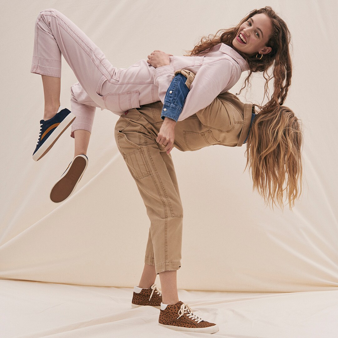 Madewell x Dickies® Coverall Jumpsuit and Sidewalk High-Top Sneakers.