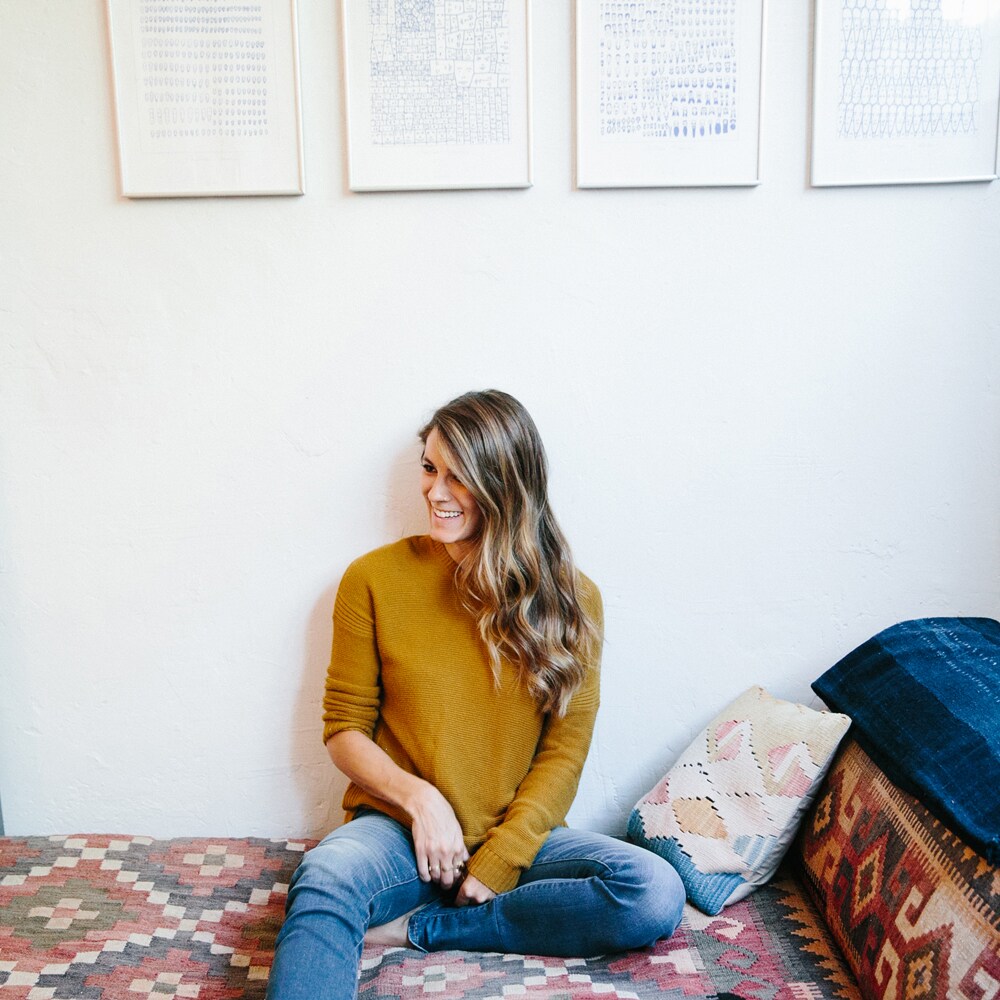 Eden is wearing our Rowhouse Sweater and High Riser Skinny Skinny Jeans in Atlantic Wash. Photography by Angi Welsch