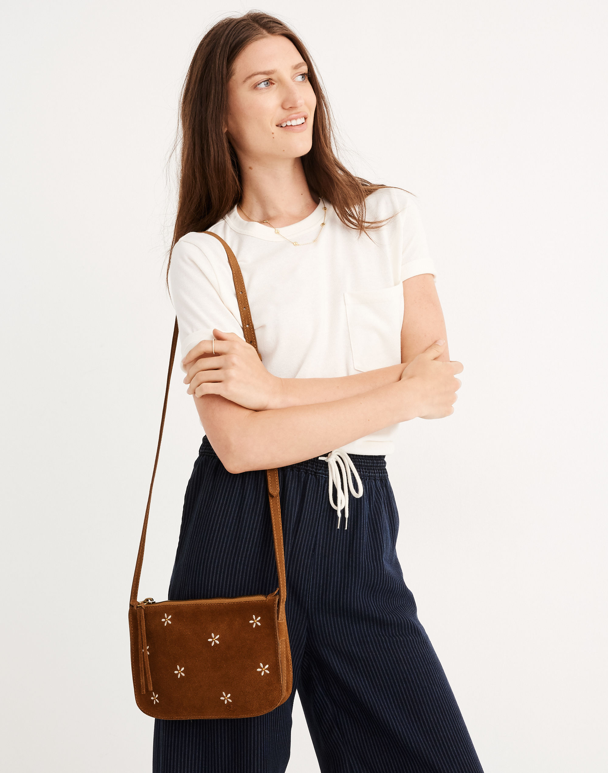 The Simple Crossbody Bag: Daisy Embroidered Suede Edition