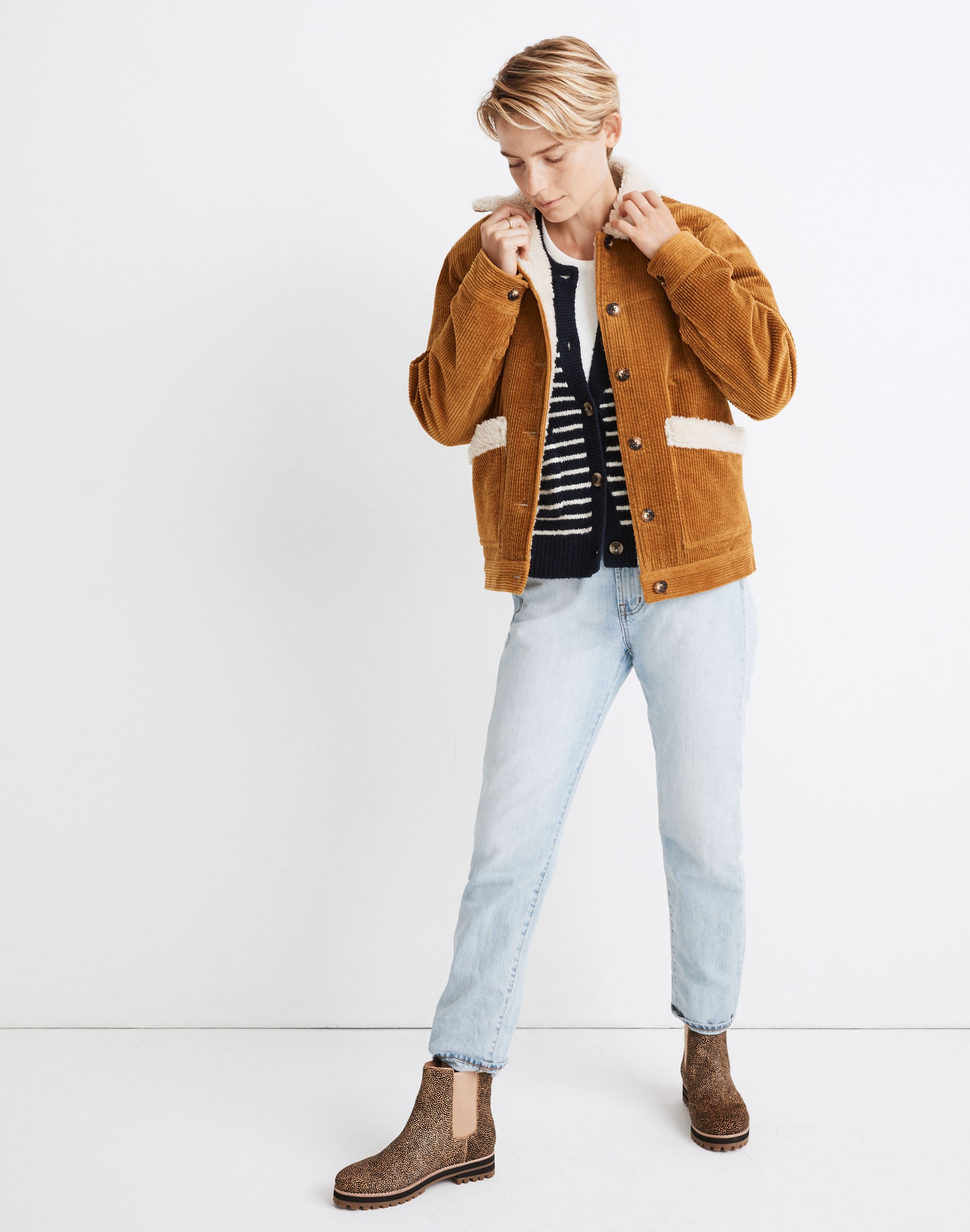 sherpa-lined corduroy swing chore coat