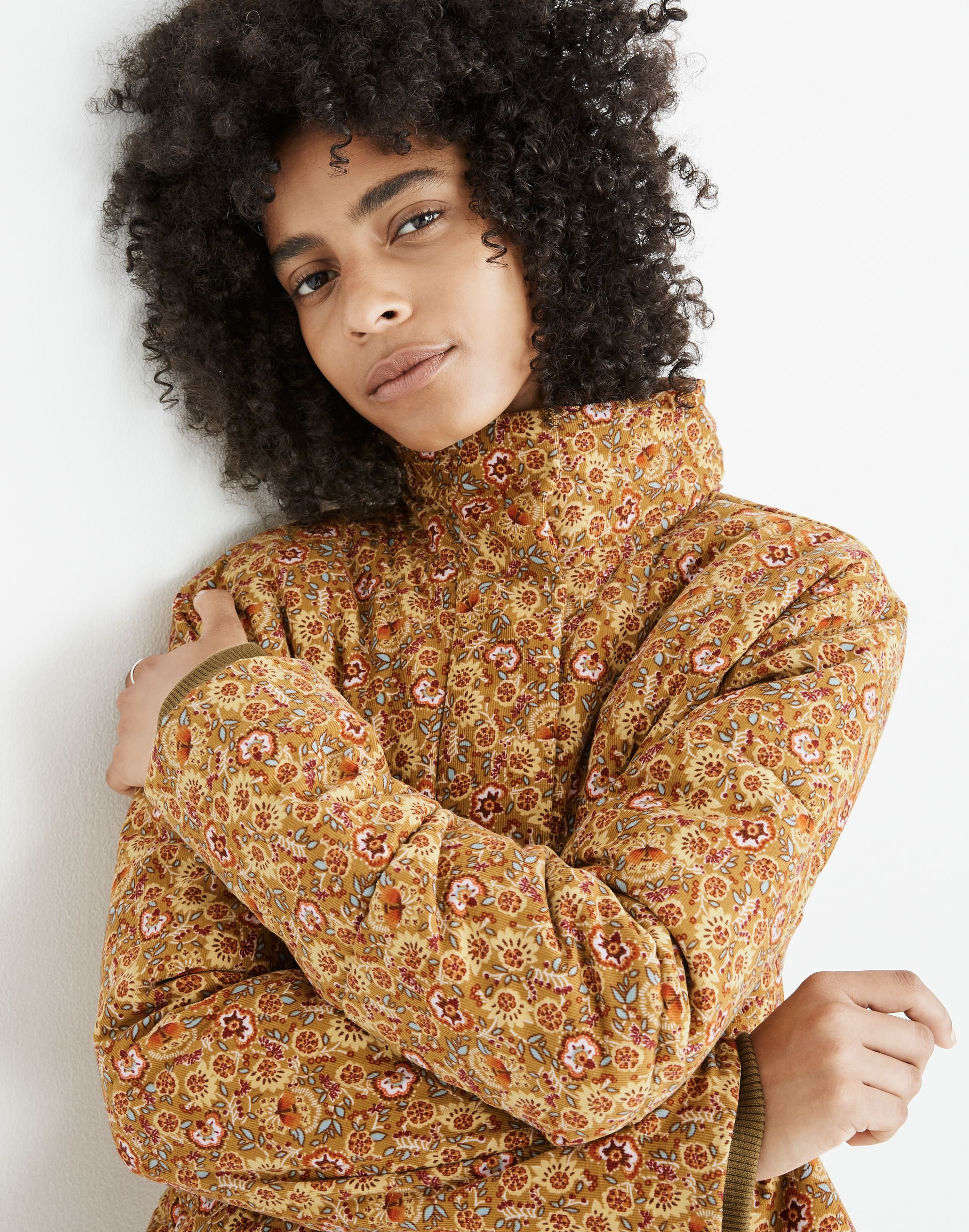 Corduroy Puffer Jacket in Mumbai Floral