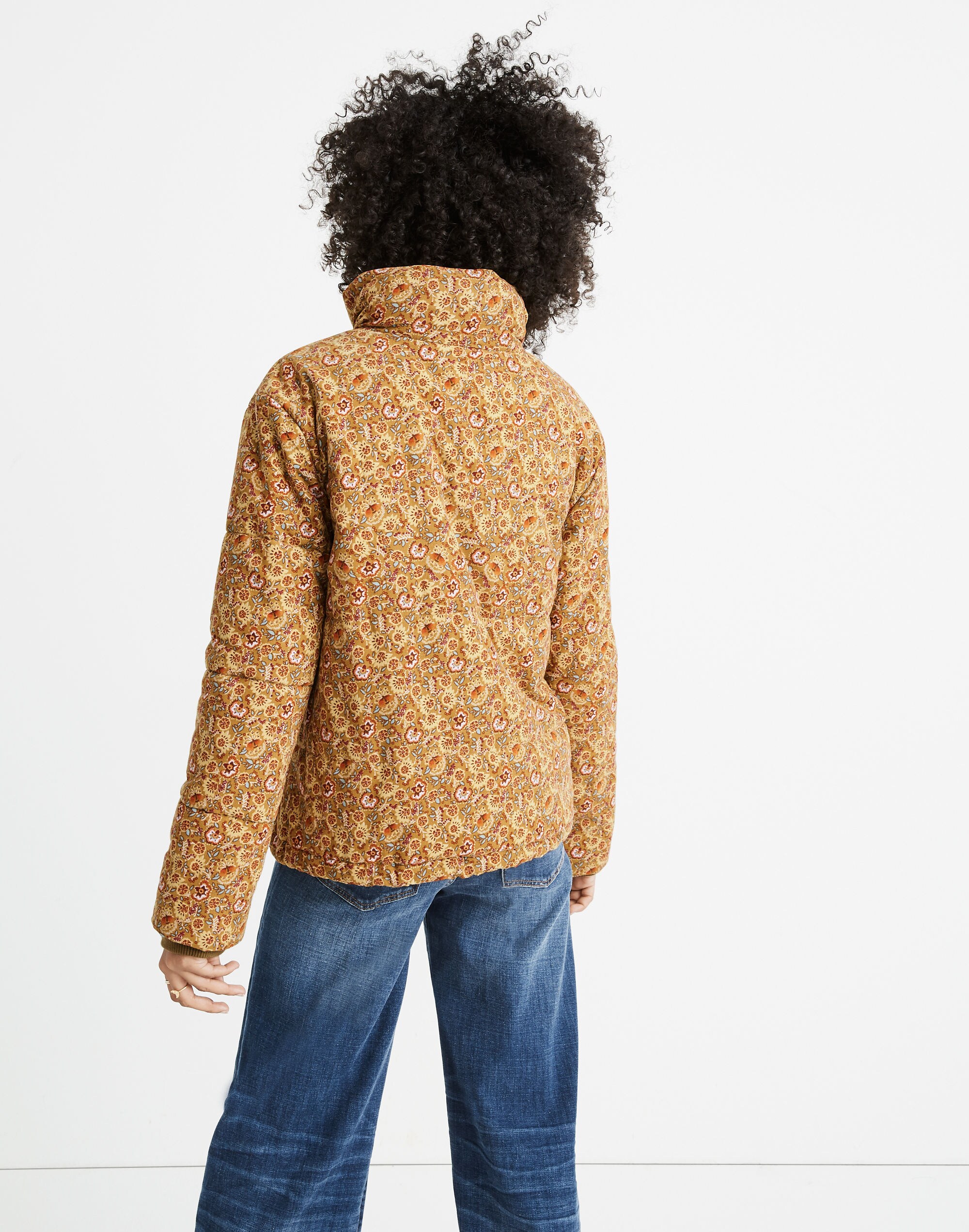 Corduroy Puffer Jacket in Mumbai Floral