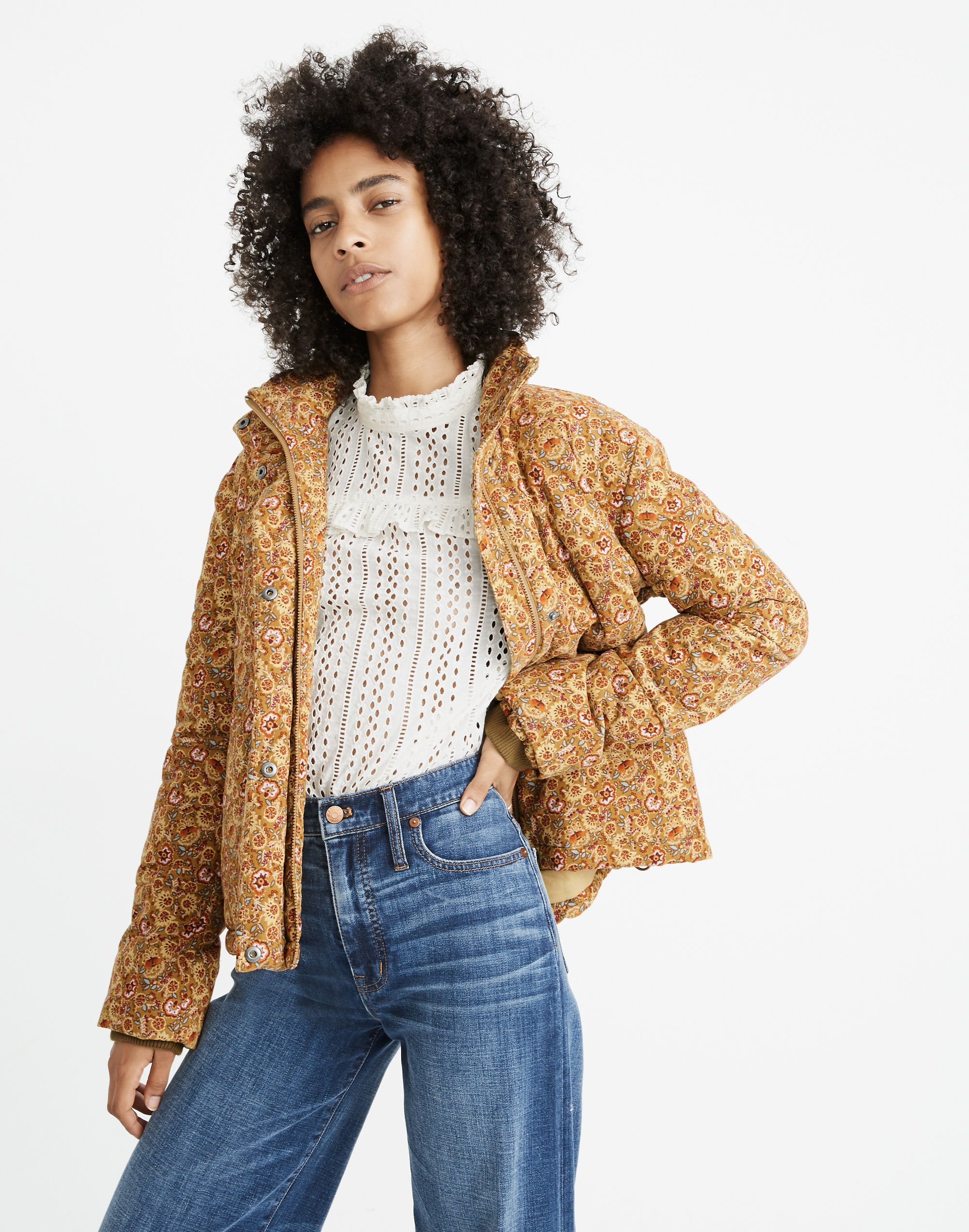 Corduroy Puffer Jacket in Mumbai Floral