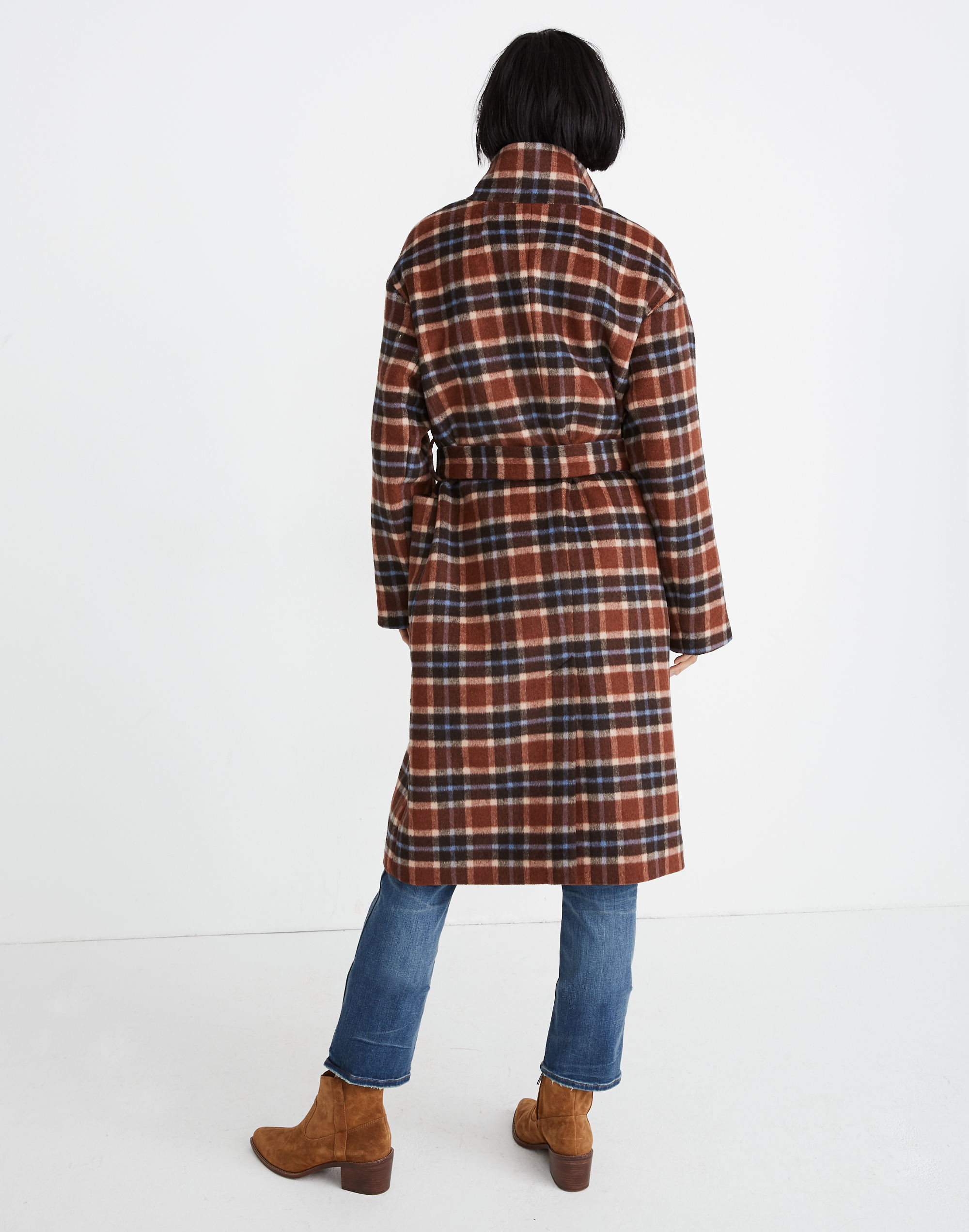 Plaid Long Belted Coat