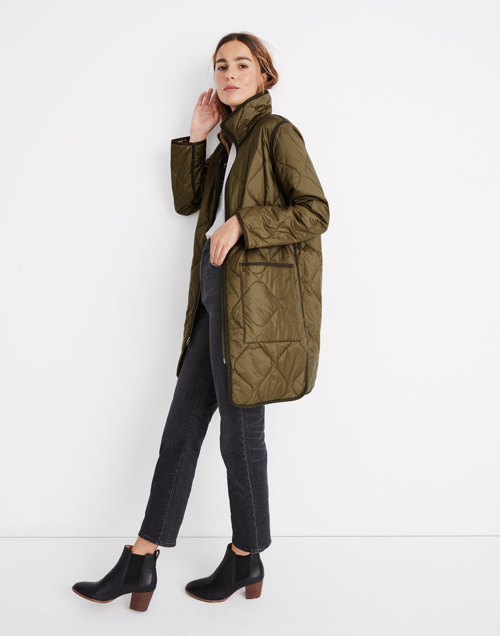 Reversible Quilted Liner Jacket in Forest Floral