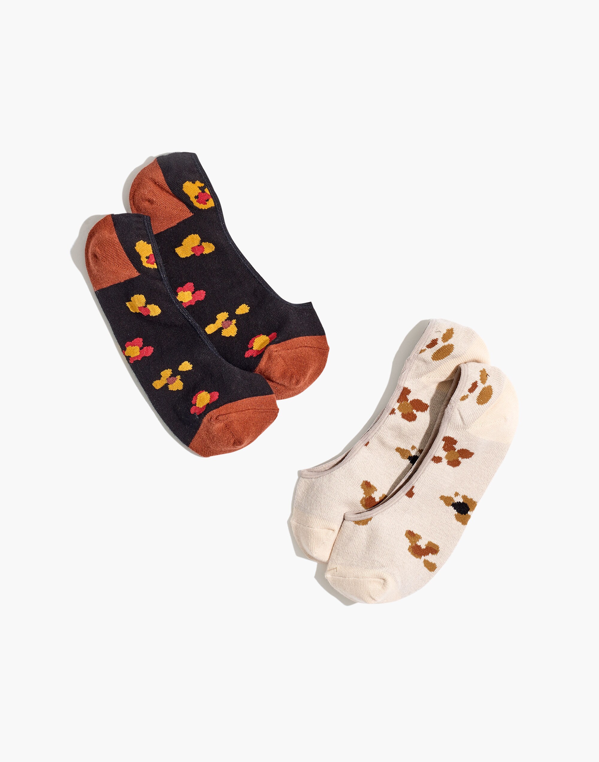 two-pack feline floral low-profile socks