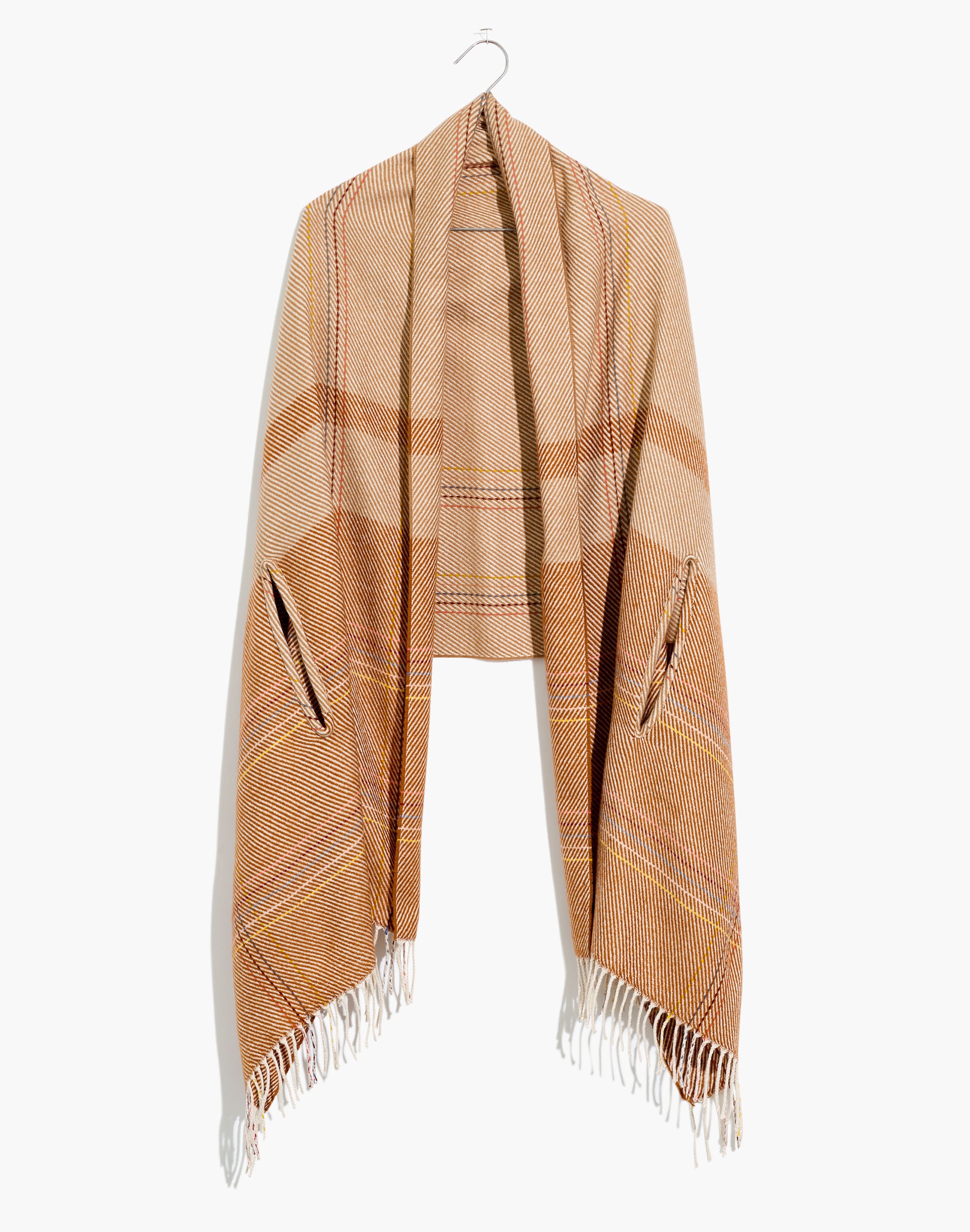 placed rainbow plaid cape scarf