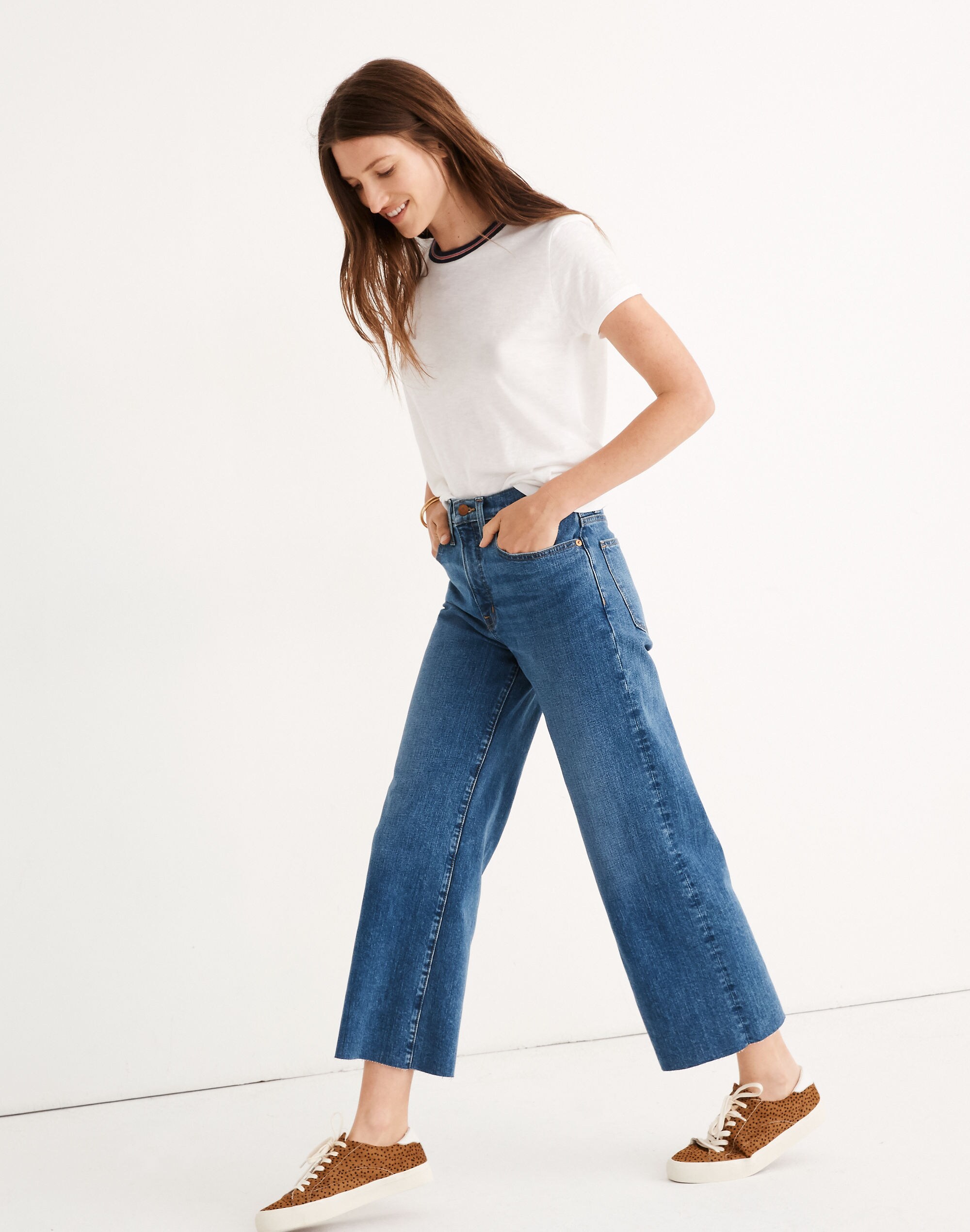 Slim Wide-Leg Jeans in Crownridge Wash: Raw-Hem Edition