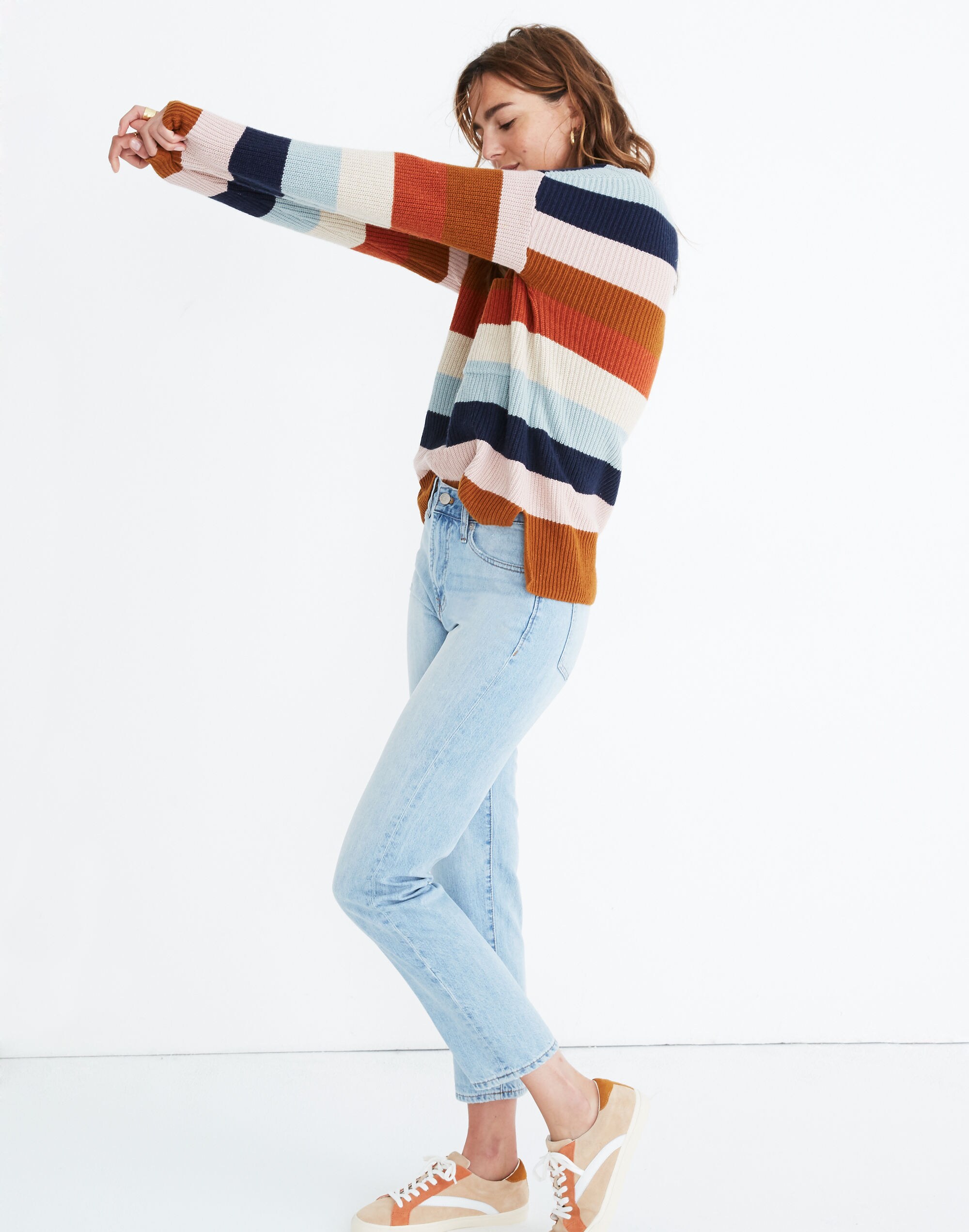 Thompson Pocket Pullover Sweater in Rainbow Stripe