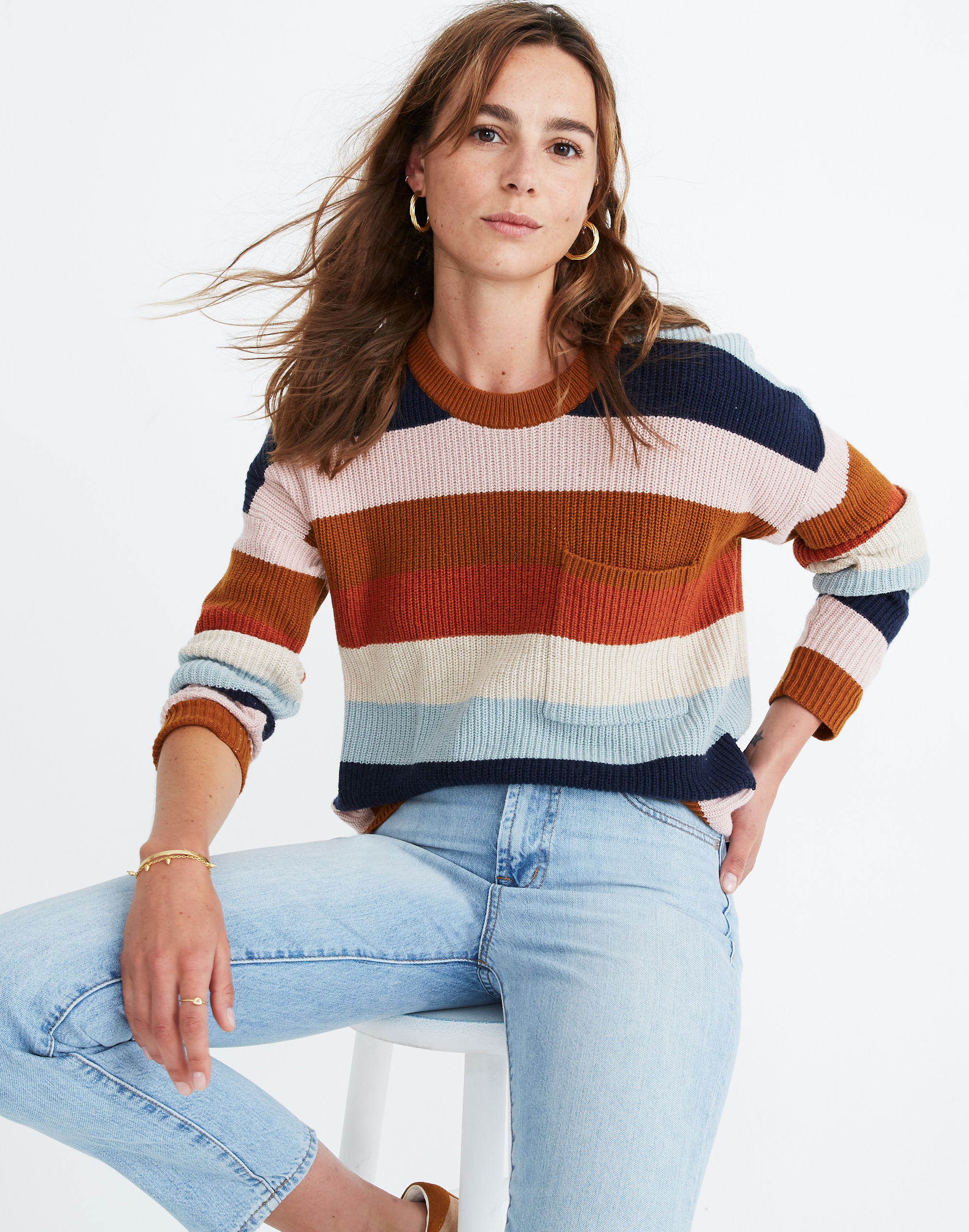 Thompson Pocket Pullover Sweater in Rainbow Stripe