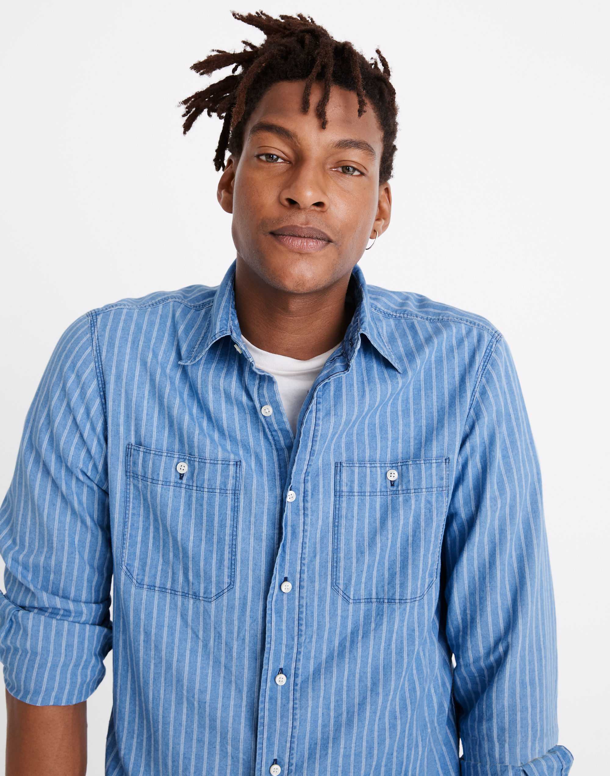Long-Sleeve Workshirt in Indigo Stripe