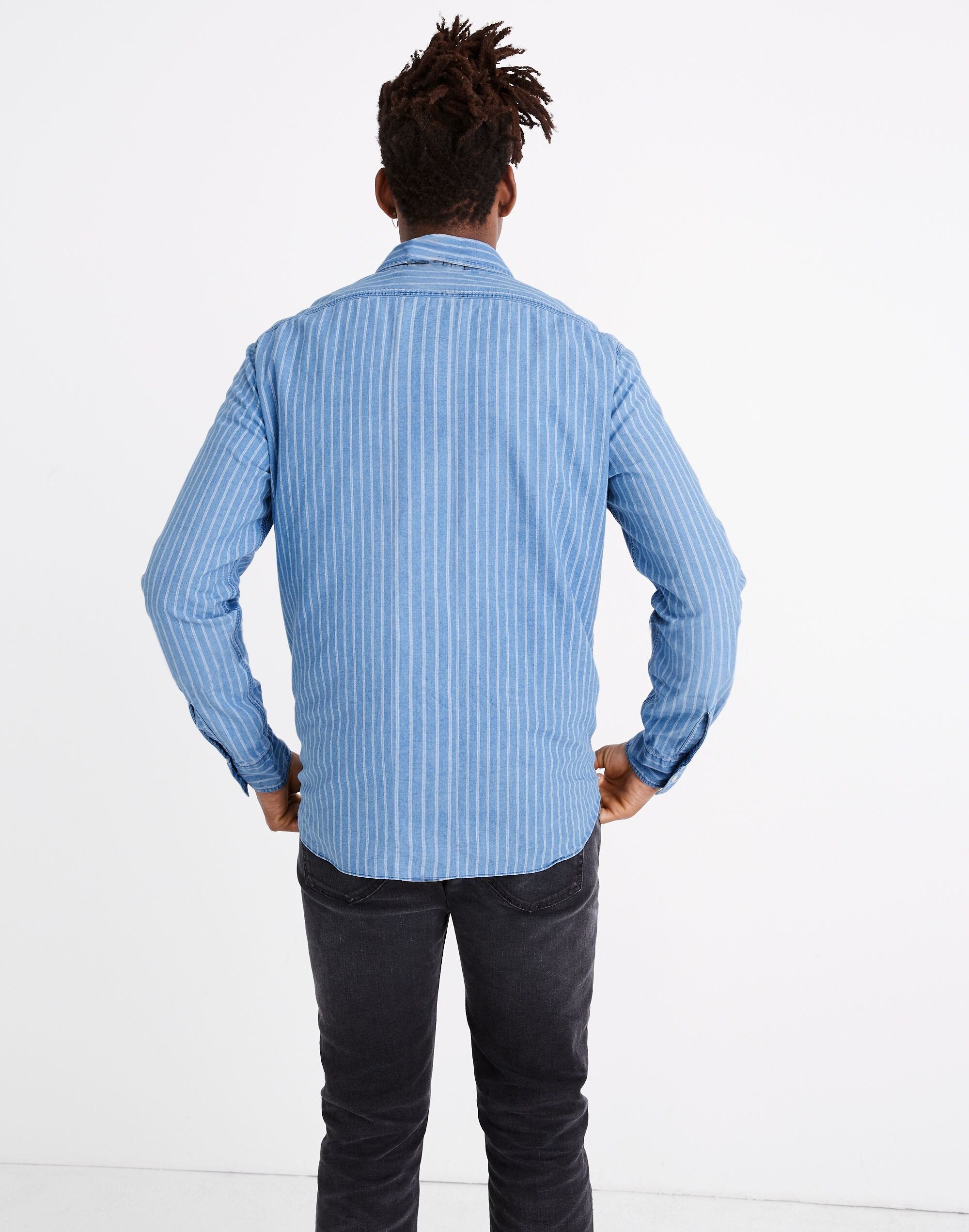Long-Sleeve Workshirt in Indigo Stripe
