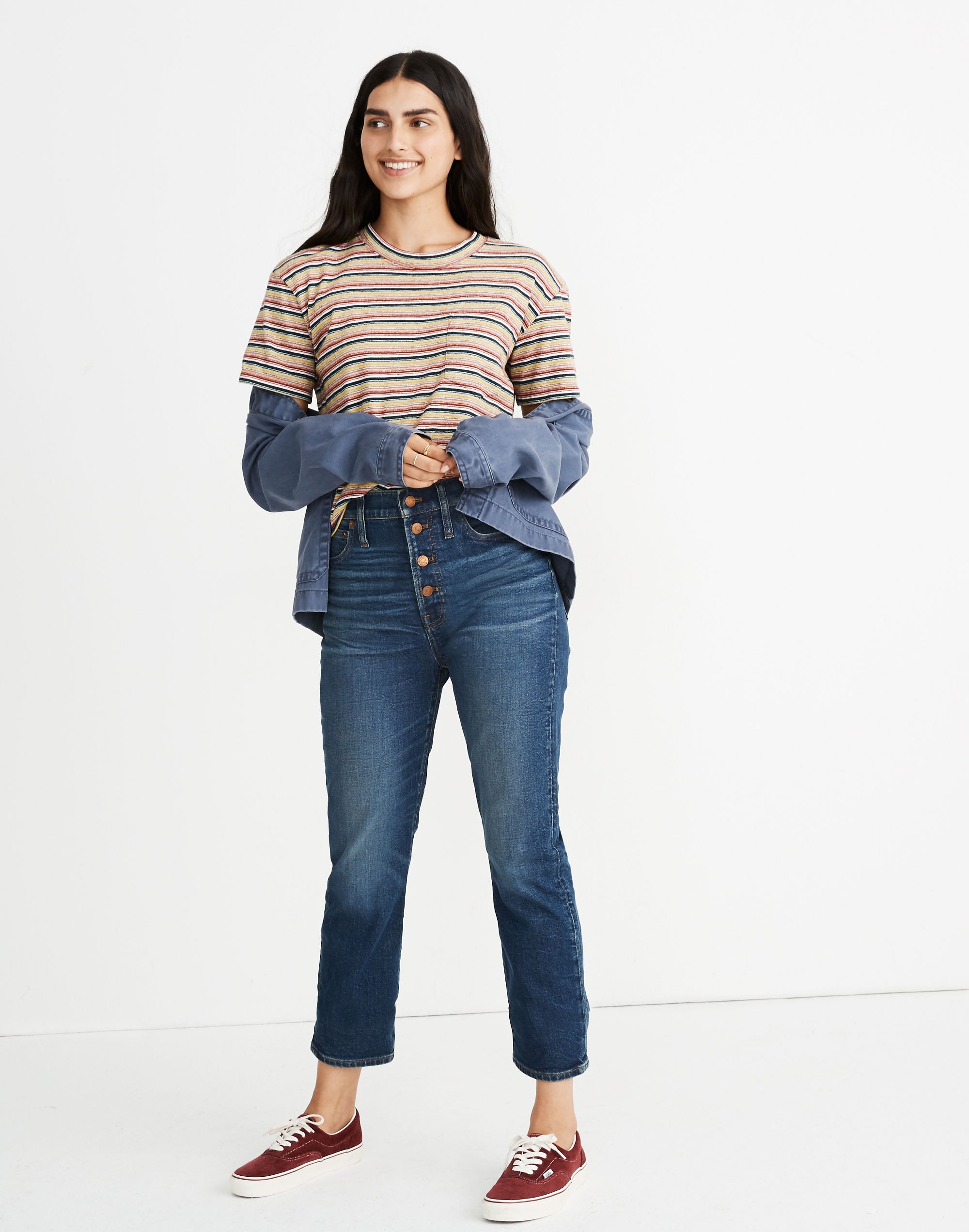 the perfect vintage jean in clearview wash: button-front comfort stretch edition