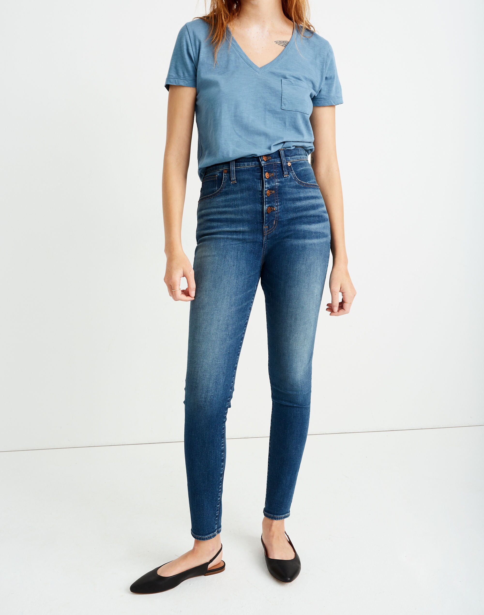 11" High-Rise Skinny Jeans in Ames Wash: Button-Front Edition