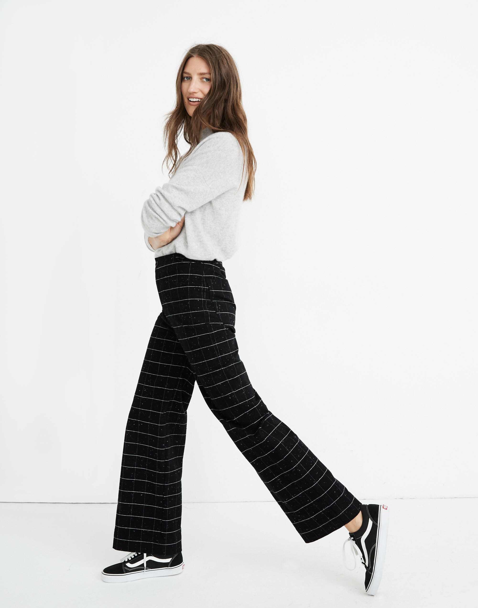 Slim Emmett Wide-Leg Pants in Donegal Windowpane