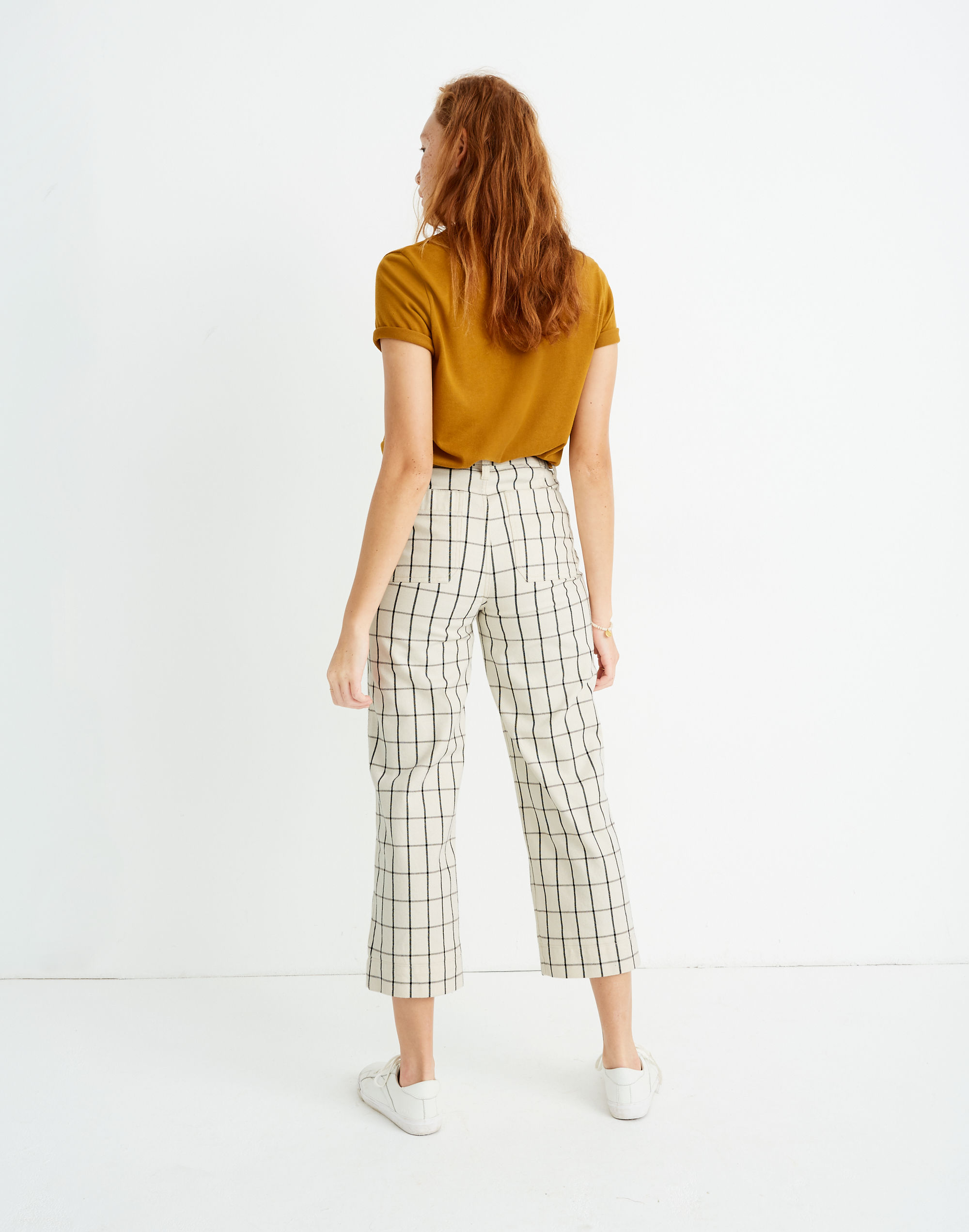 Slim Emmett Wide-Leg Crop Pants in Windowpane
