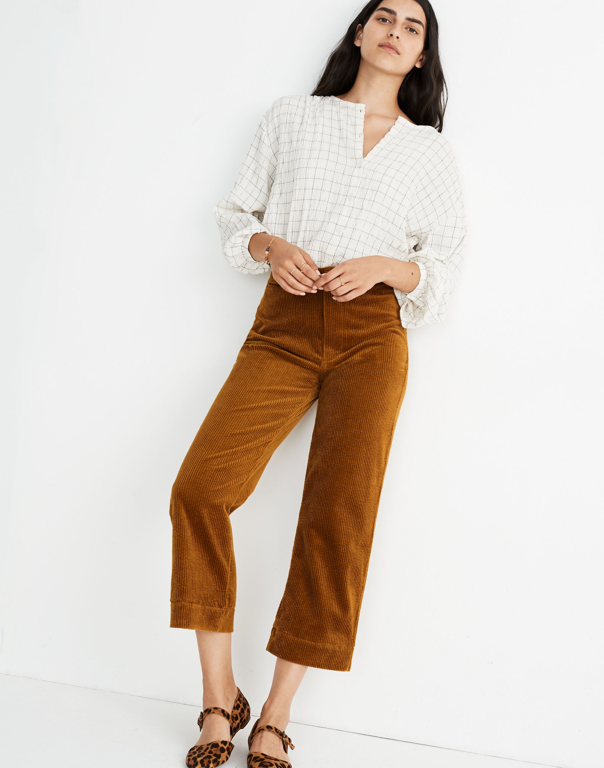 slim emmett wide-leg crop pants: corduroy edition