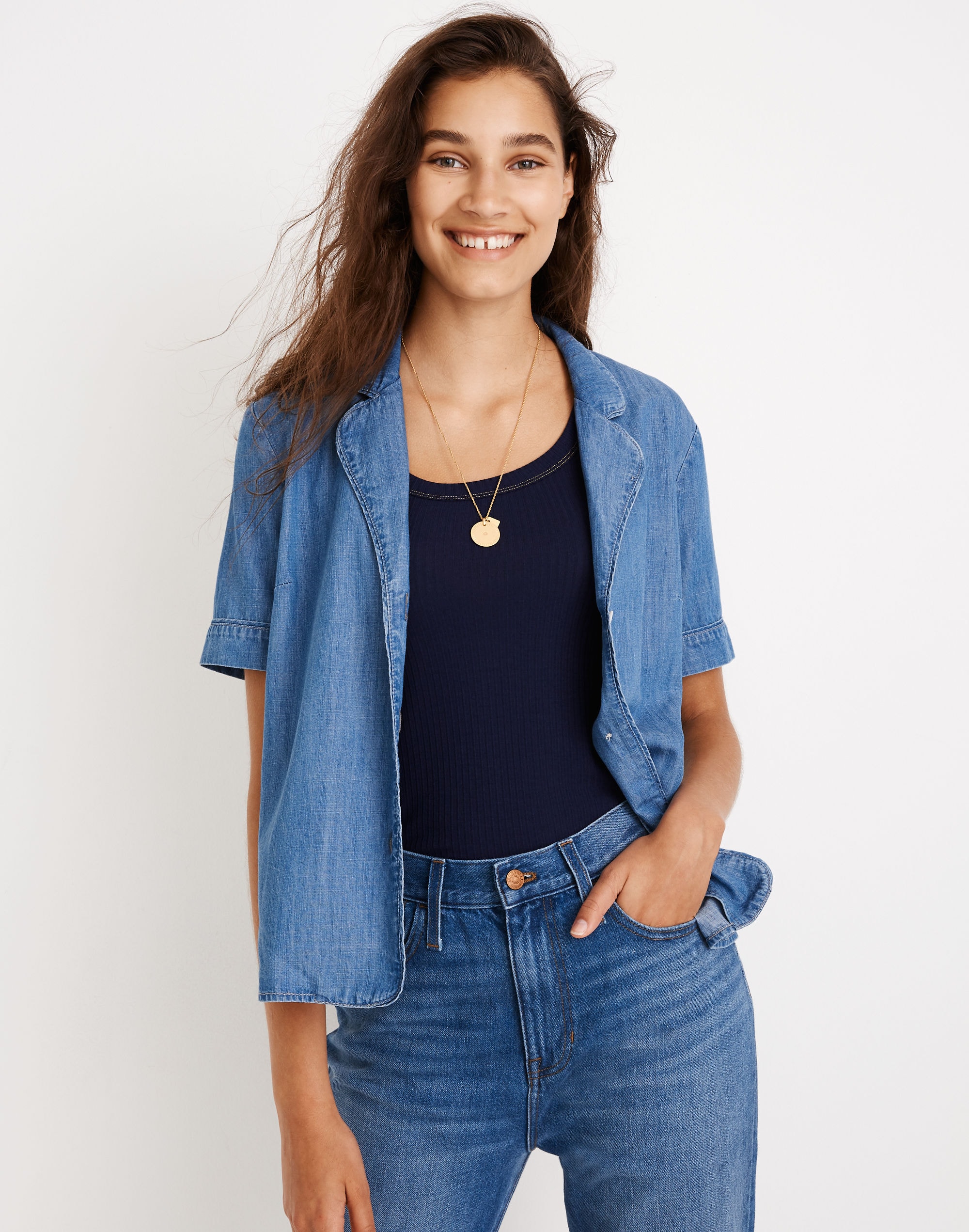 Denim Shrunken Pajama Shirt