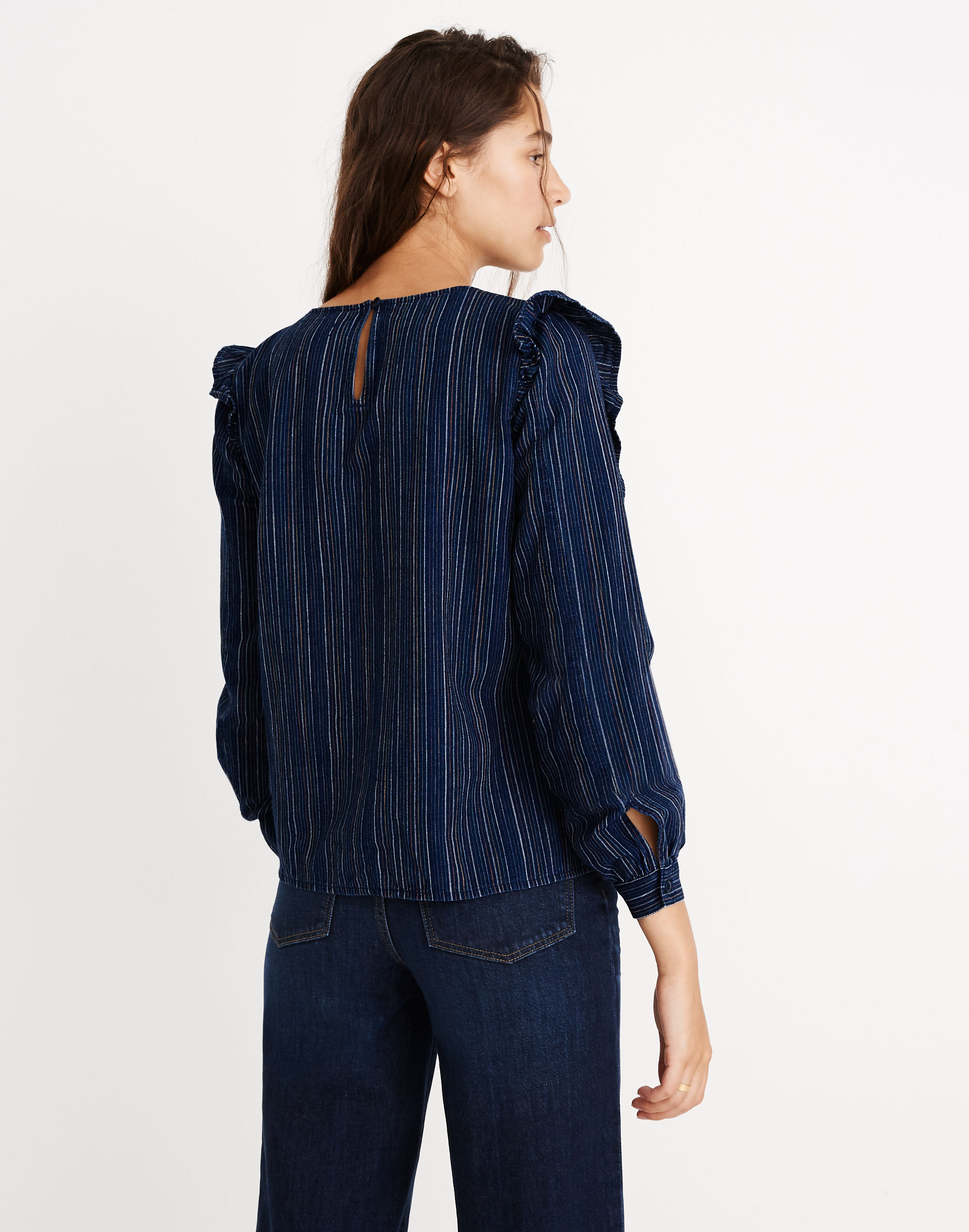 Ruffle-Front Shirt in Cecile Stripe