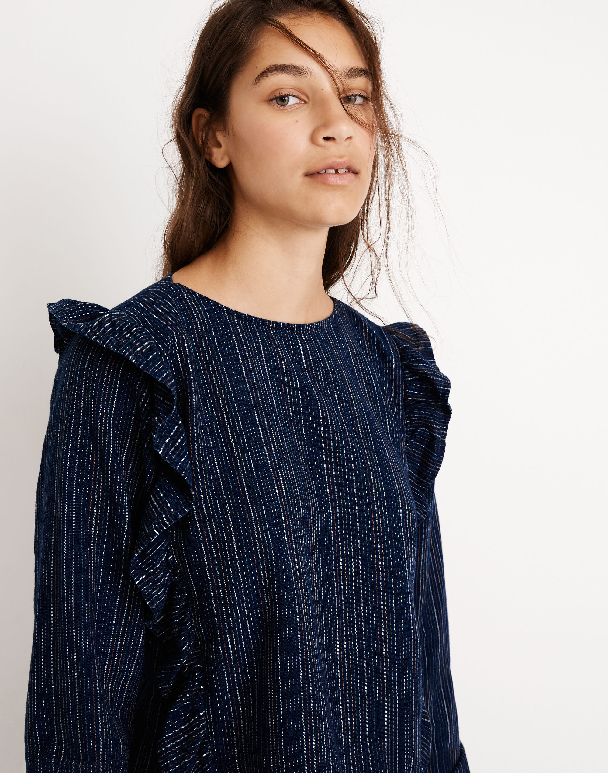 Ruffle-Front Shirt in Cecile Stripe