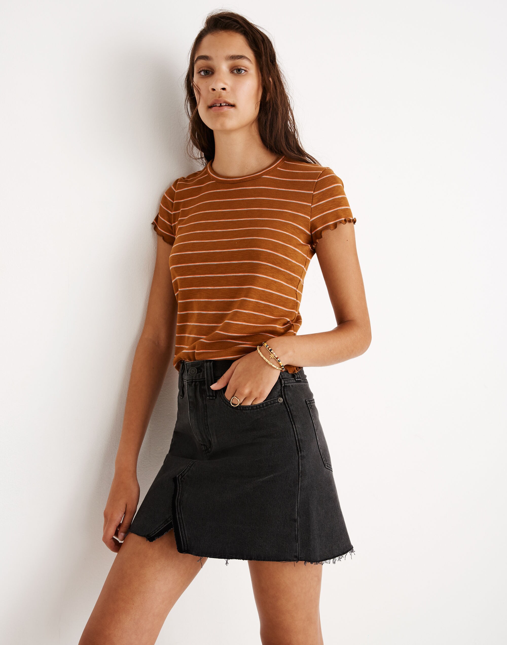 Rigid Denim A-Line Mini Skirt in Colfax Wash: Let-Down Hem Edition