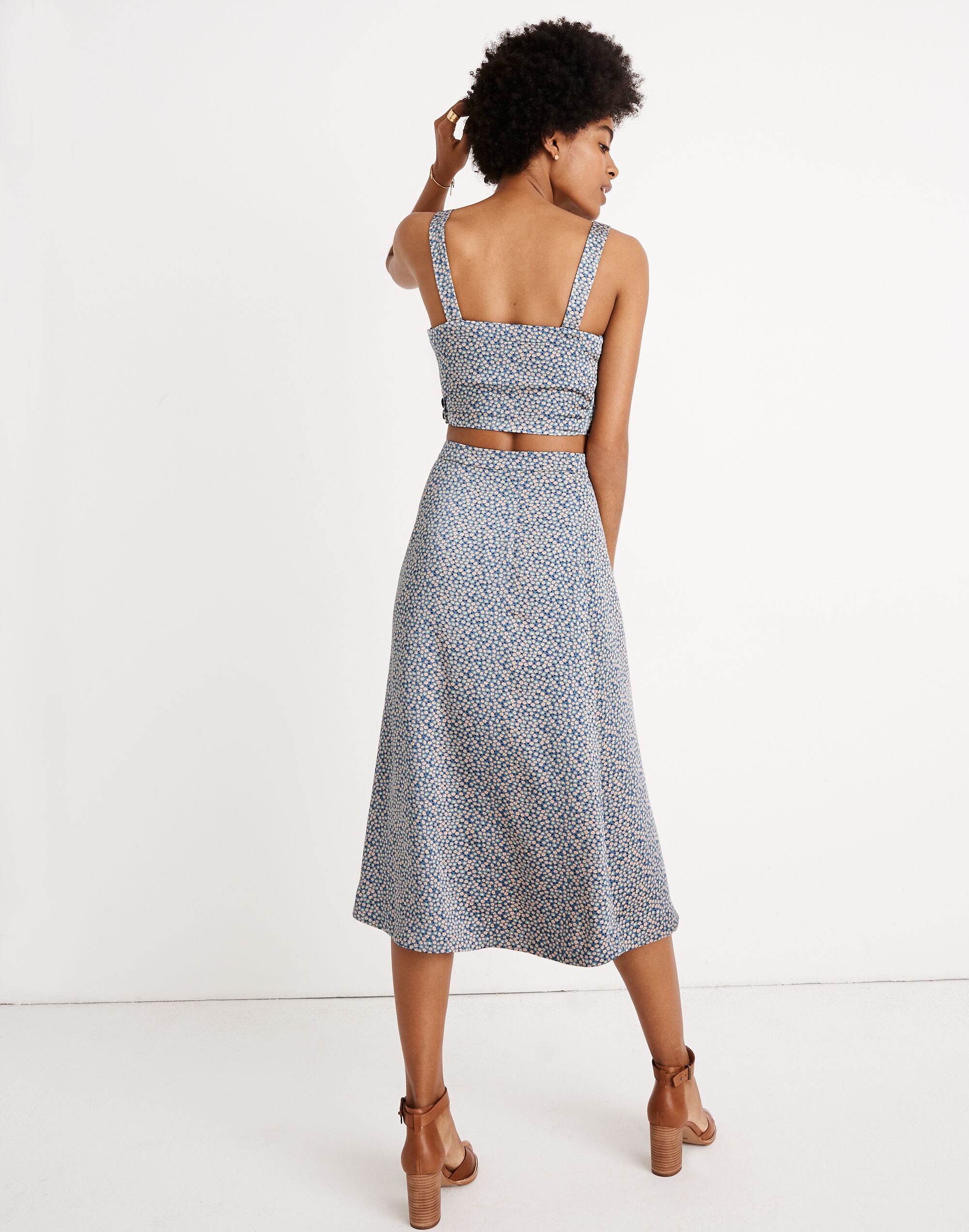 Side-Button Midi Skirt in Bitsy Floral