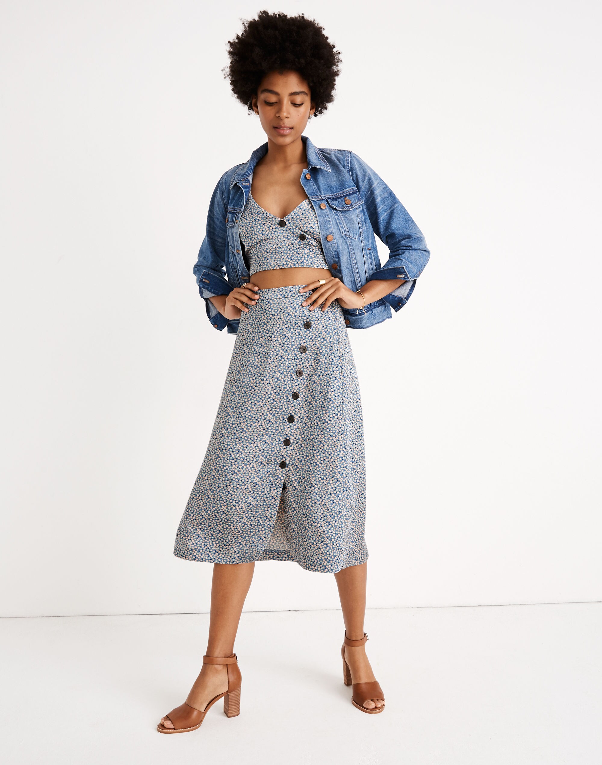 side-button midi skirt in bitsy floral