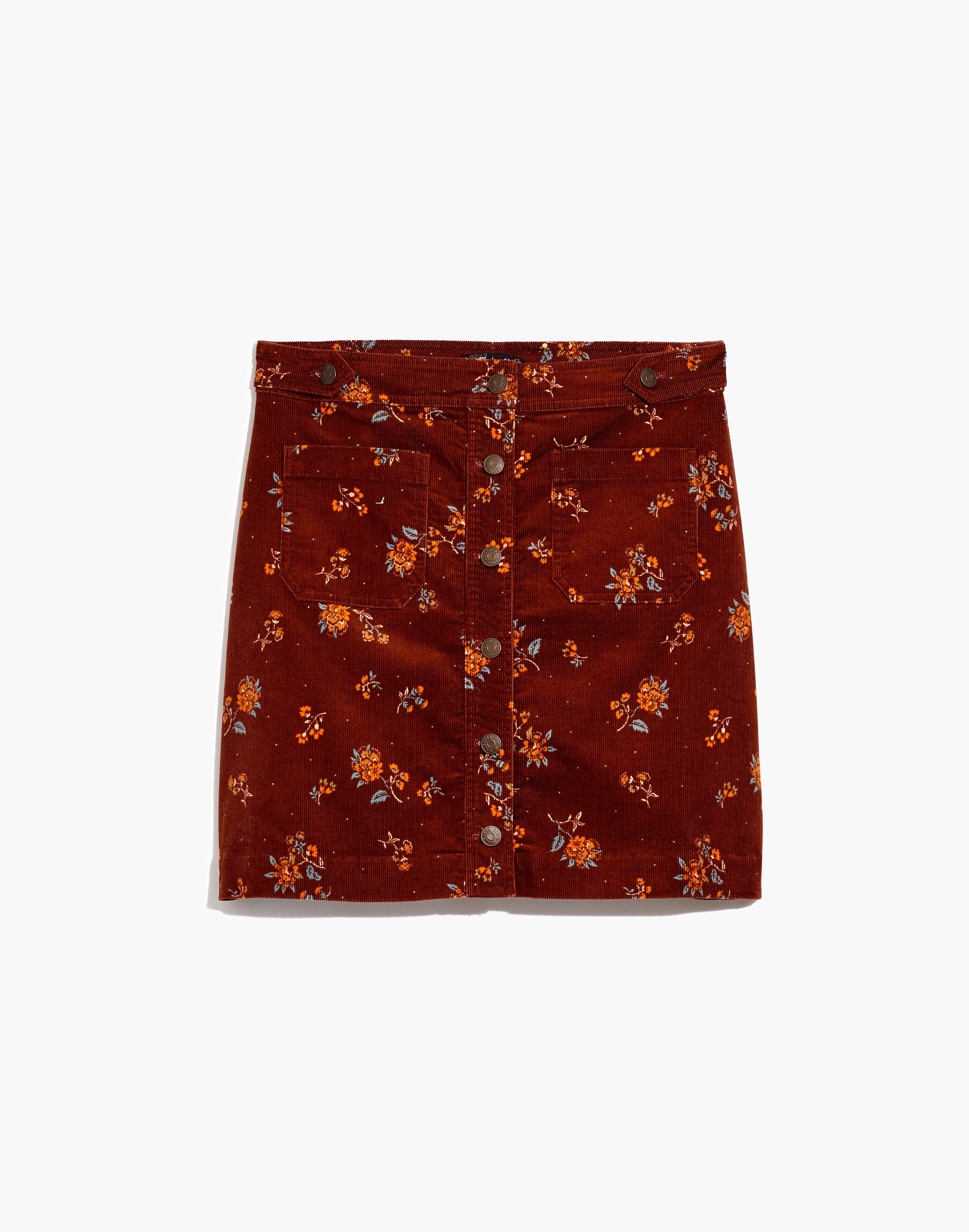 Corduroy A-Line Mini Skirt in Forest Floral: Patch Pocket Edition