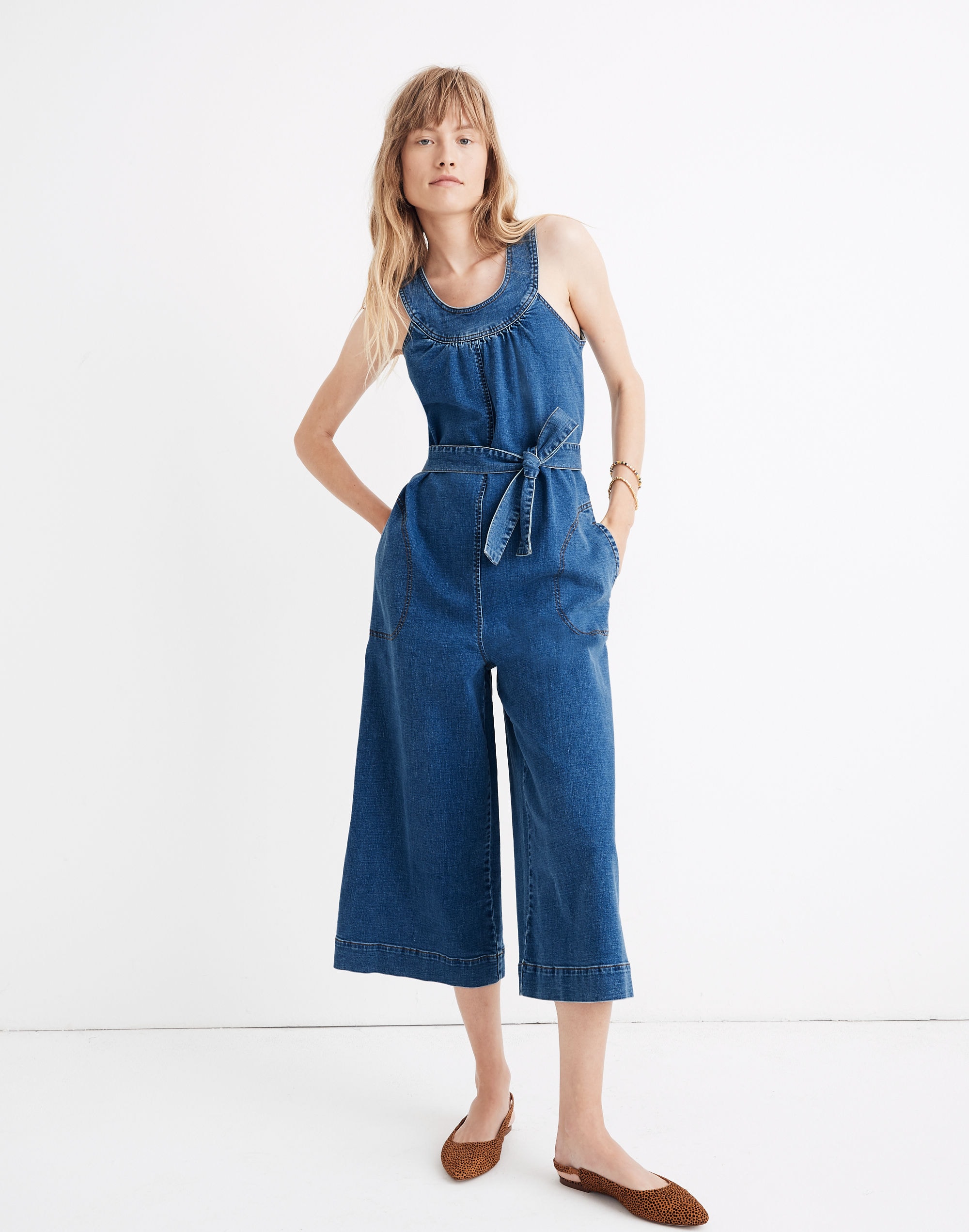 Denim Halter Wide-Leg Jumpsuit