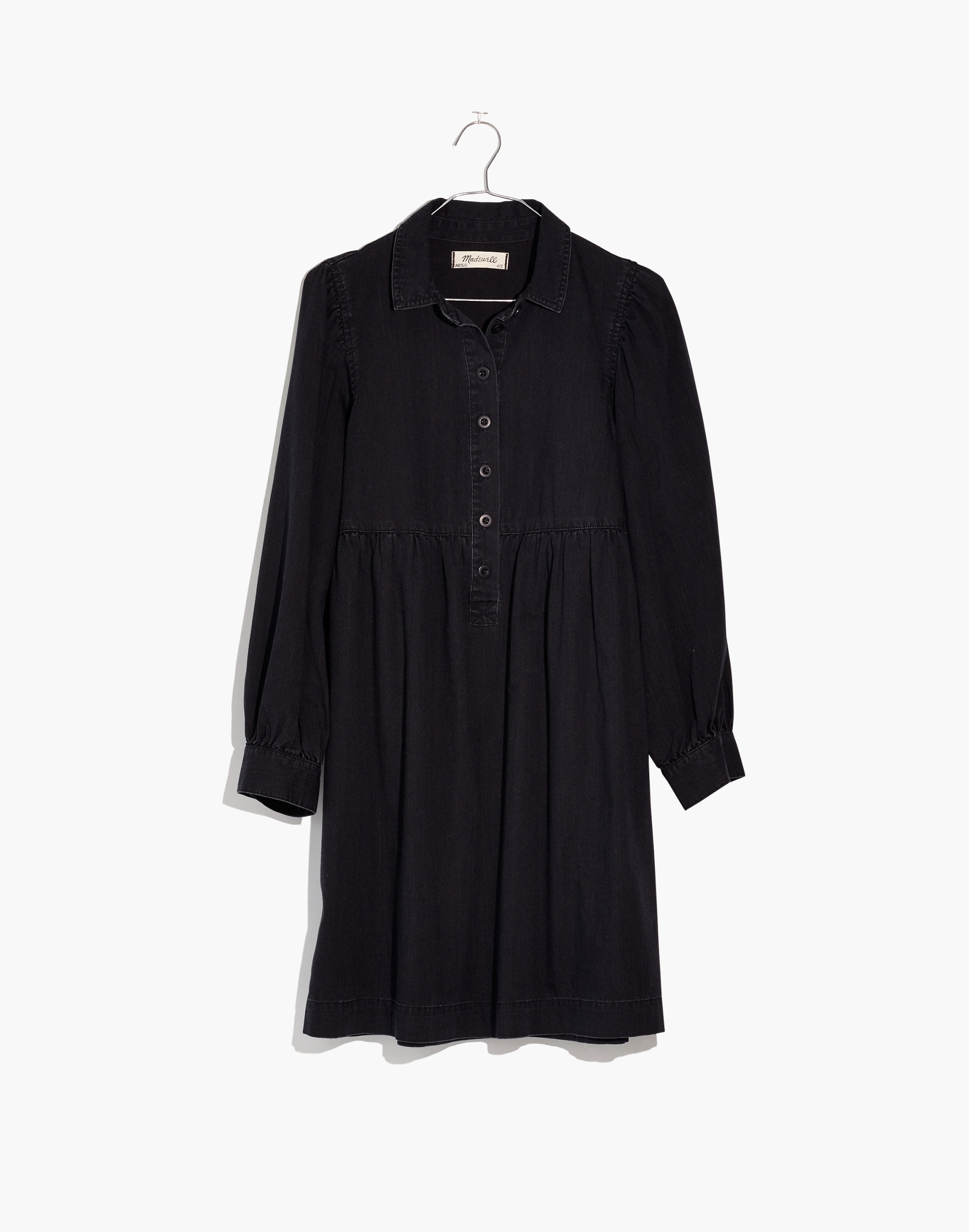 Denim Babydoll Shirtdress in Washed Black