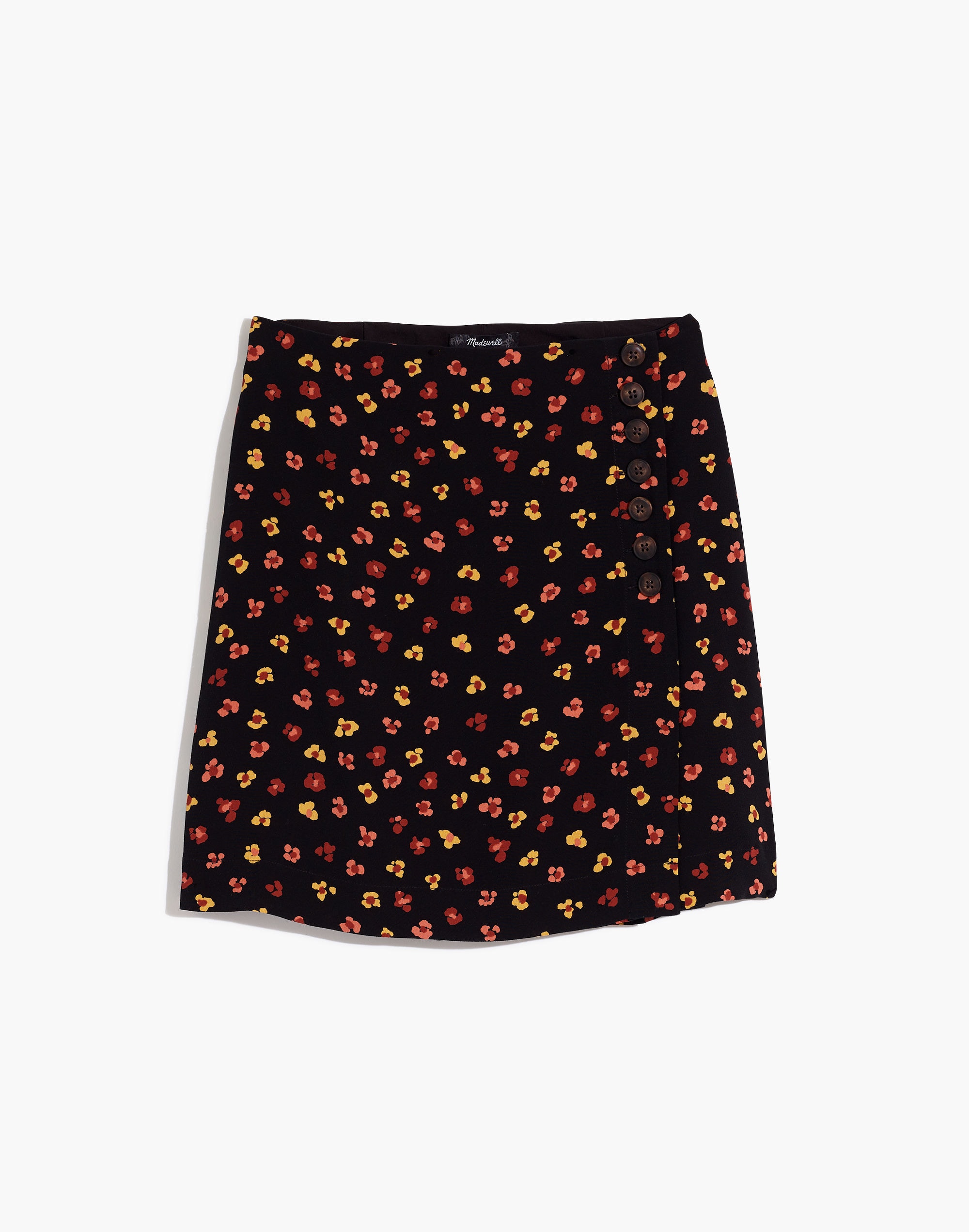 Side-Button A-Line Mini Skirt in Feline Floral