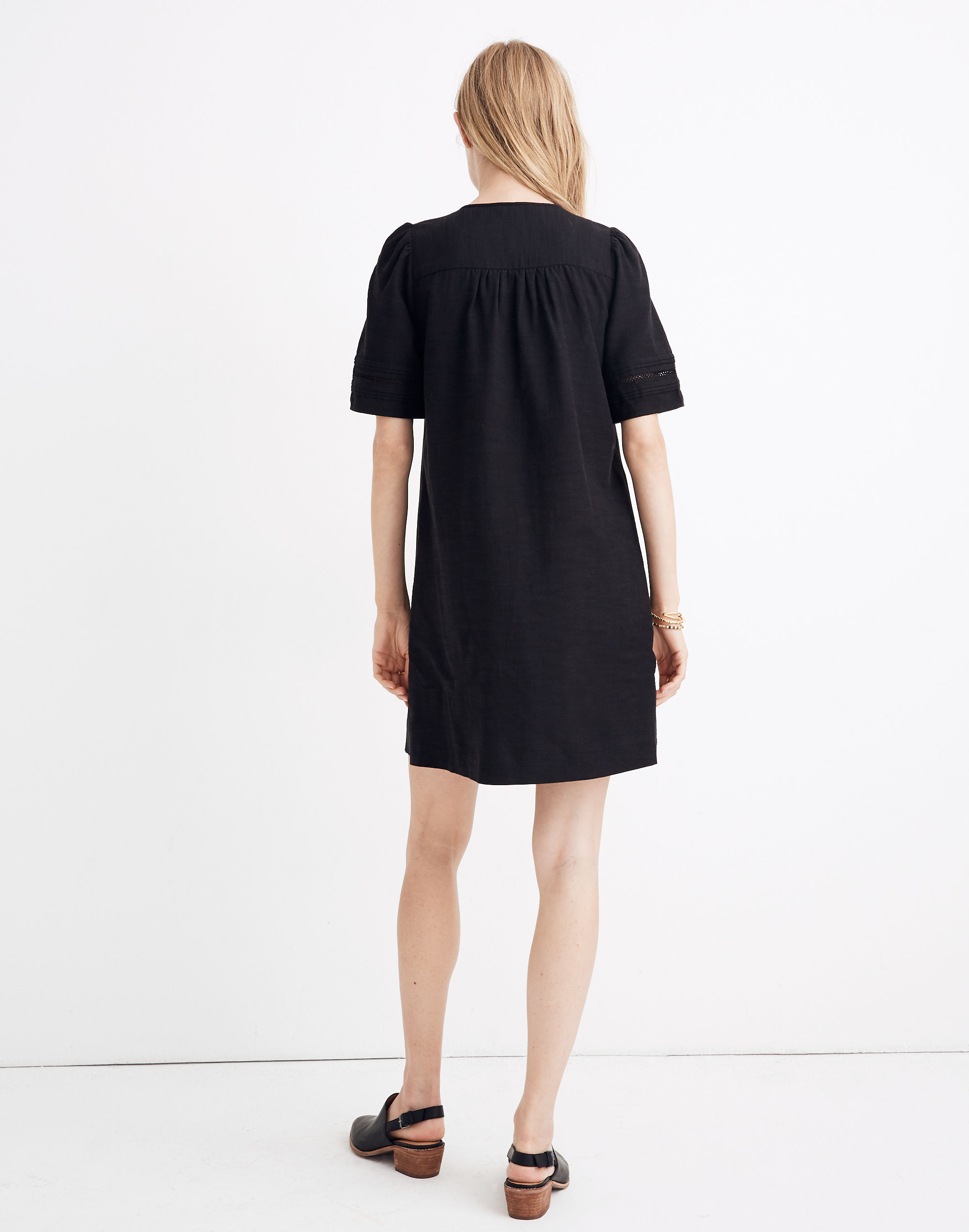 Pleated Button-Front Shift Dress