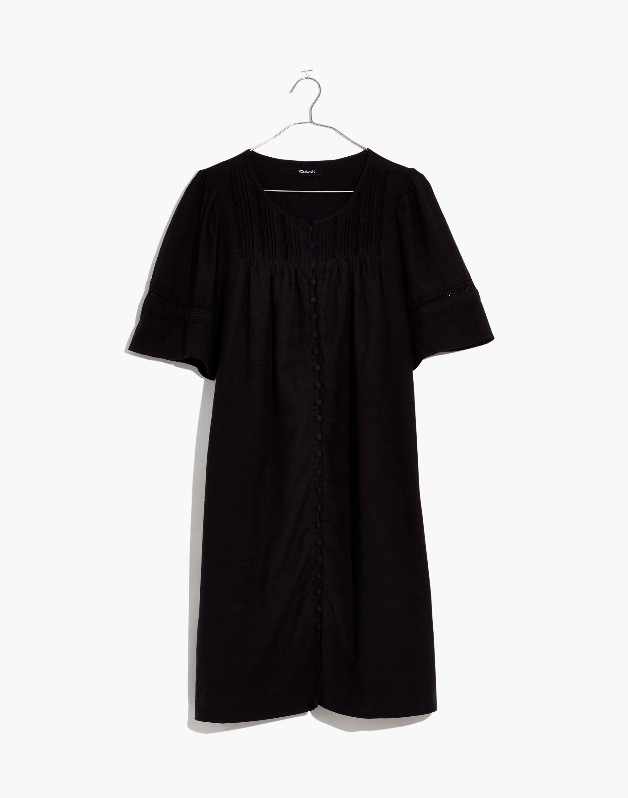 Pleated Button-Front Shift Dress