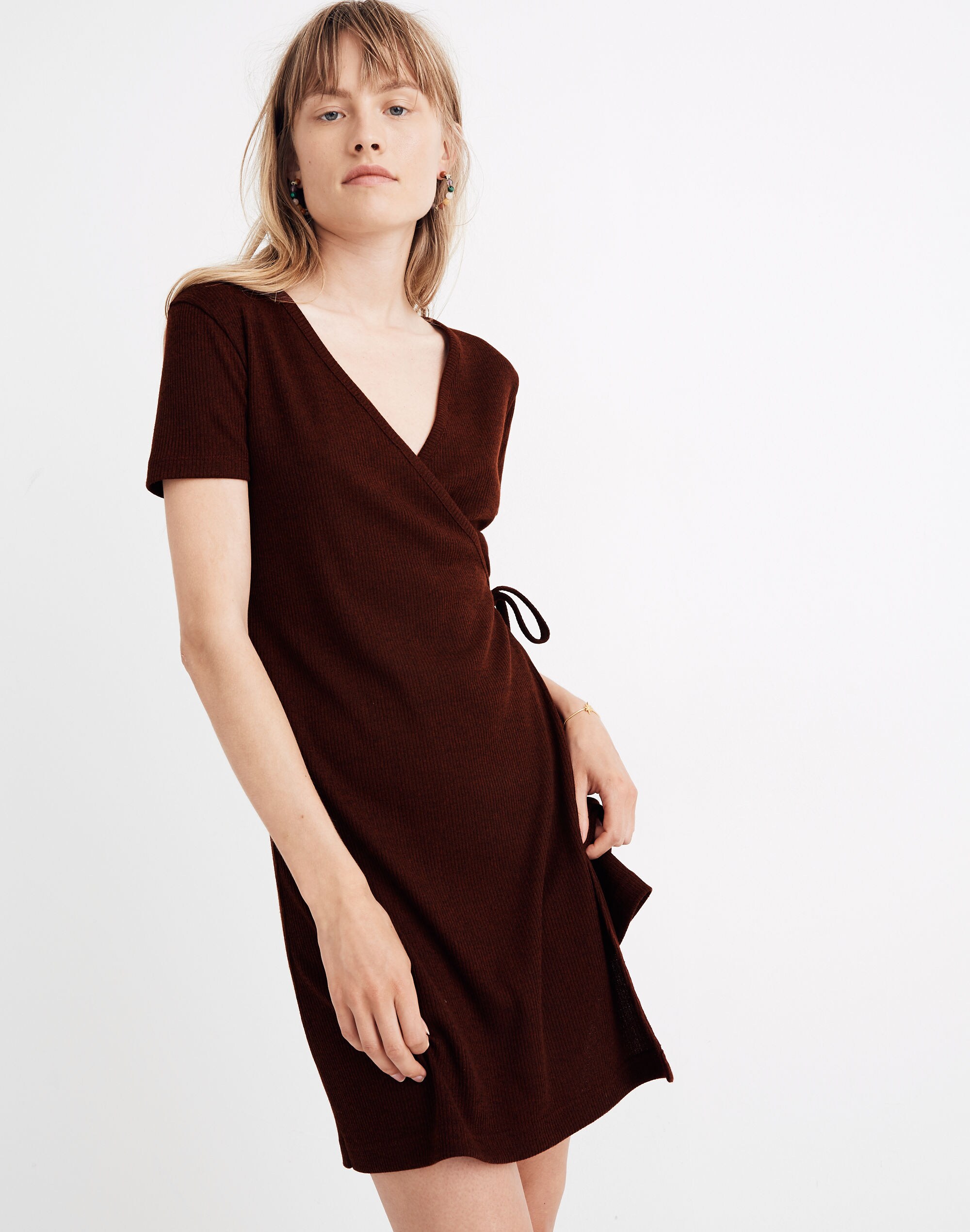Ribbed Knit Wrap Dress