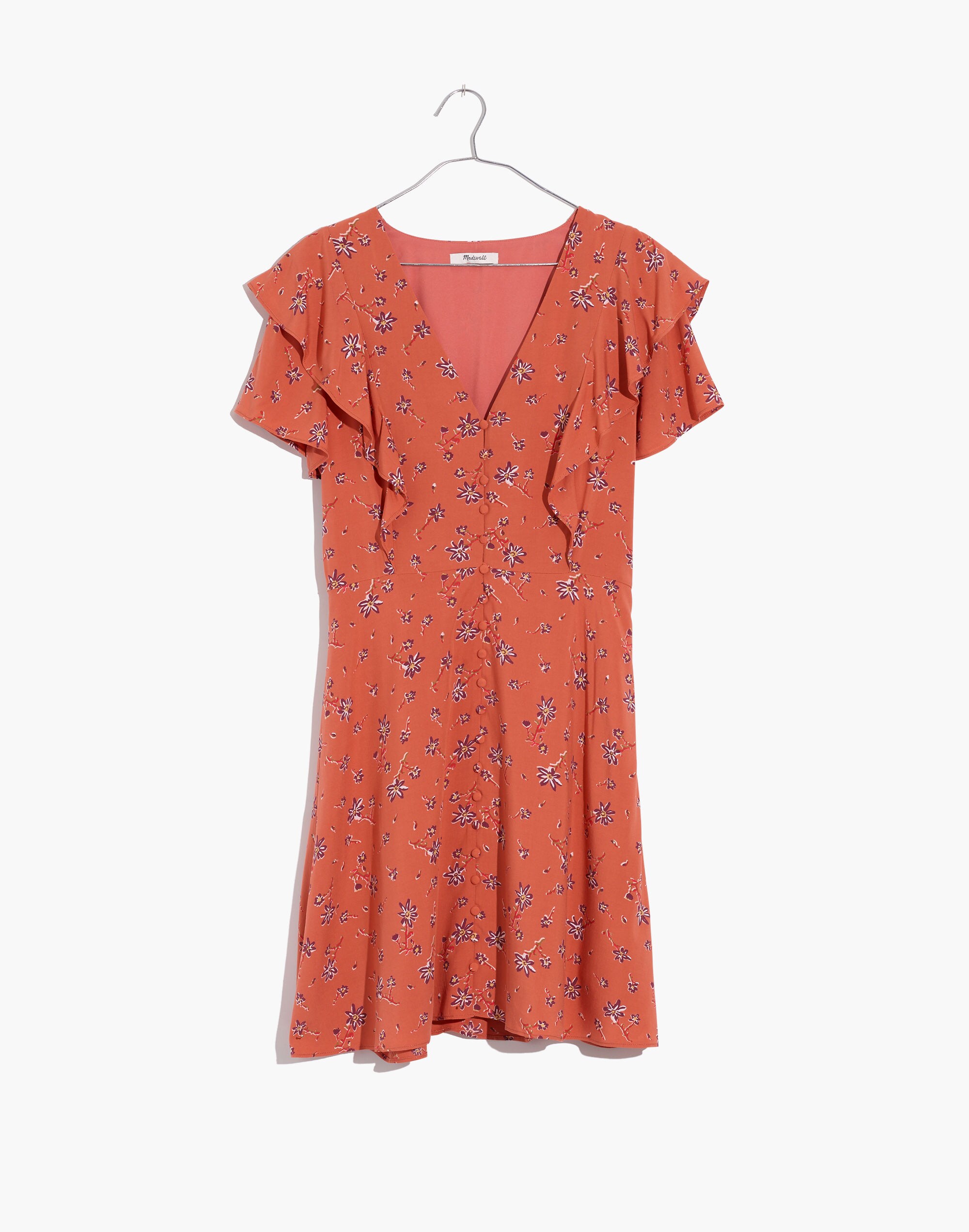 Flutter-Sleeve Button Dress in Ginger Floral