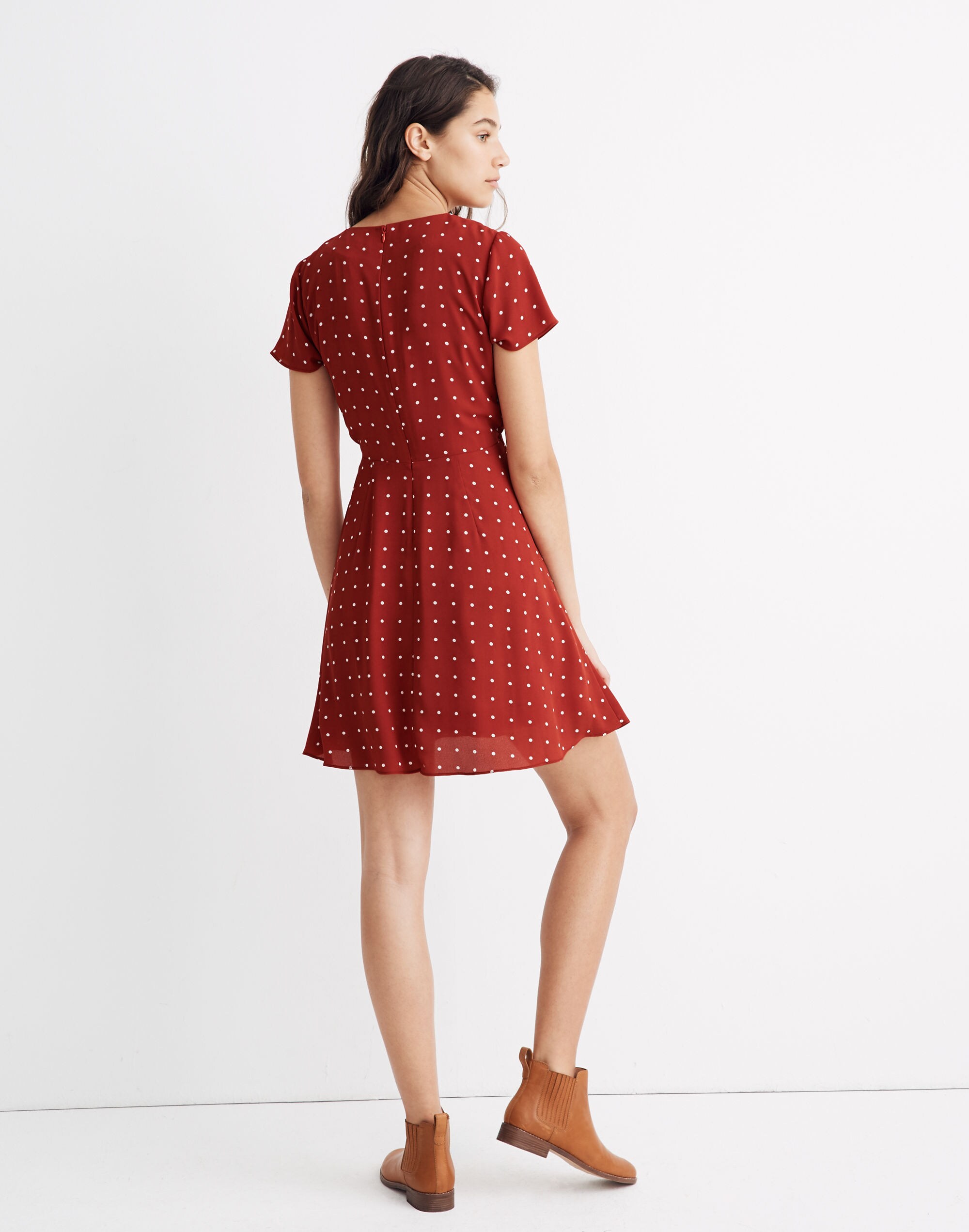 Button-Front Swing Dress in Grid Dot
