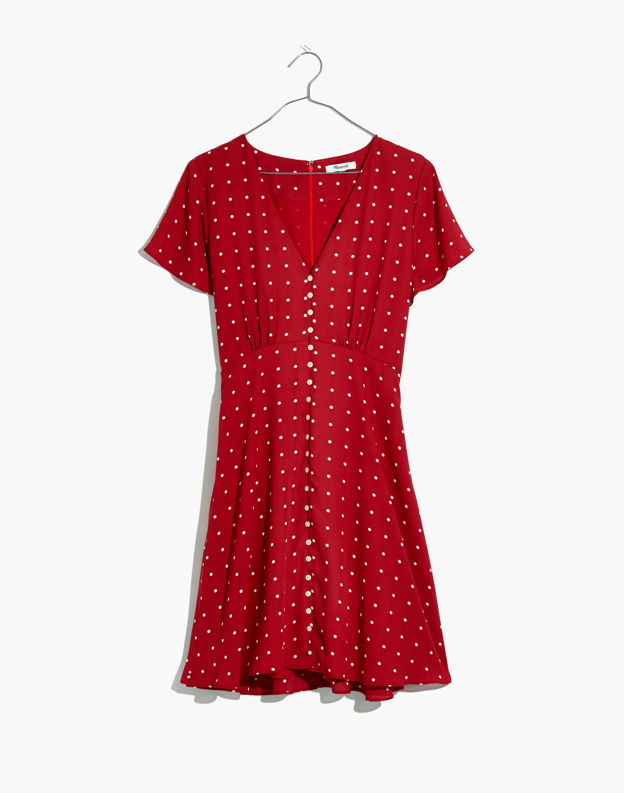 Button-Front Swing Dress in Grid Dot