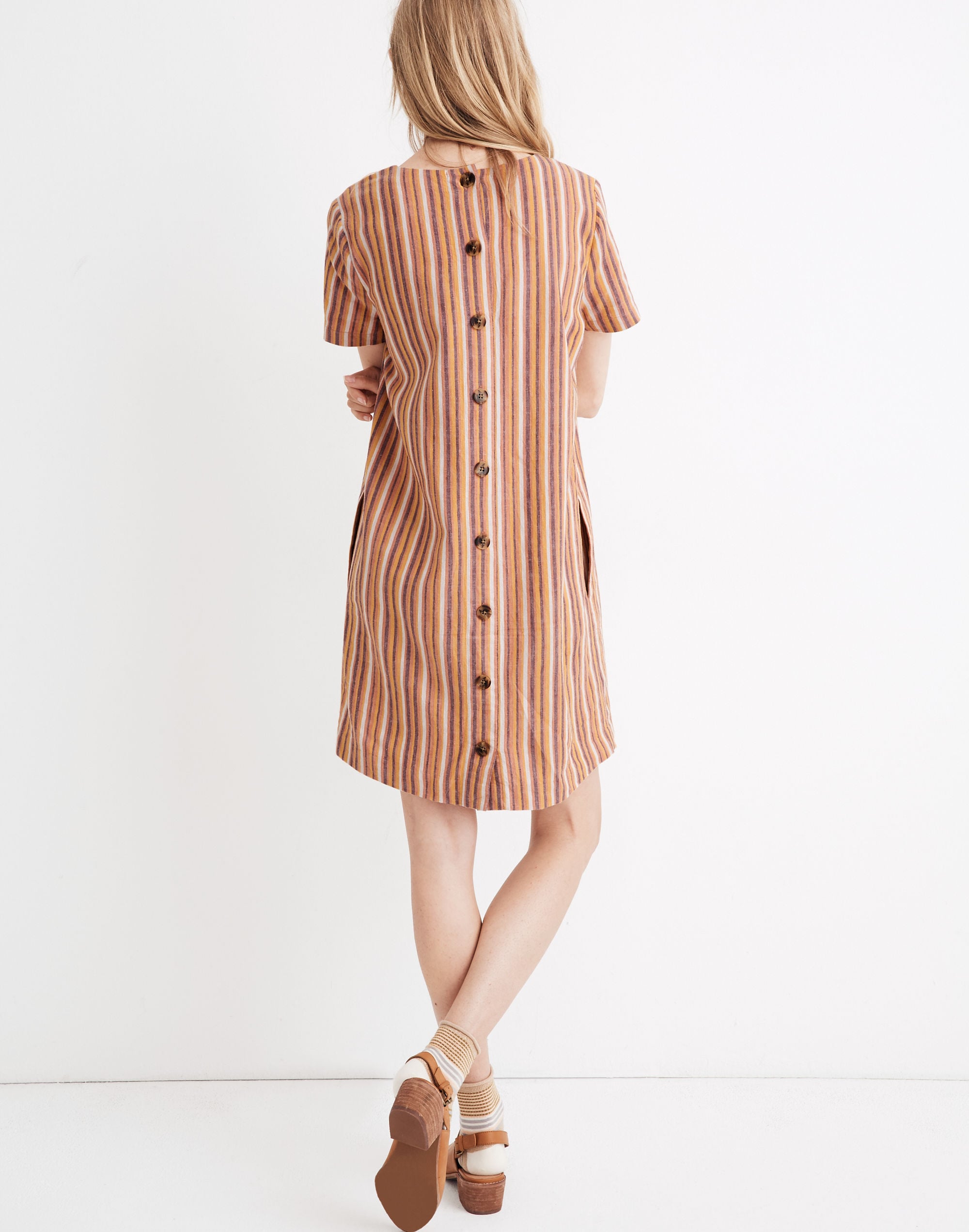 Button-Back Easy Dress in Rainbow Stripe