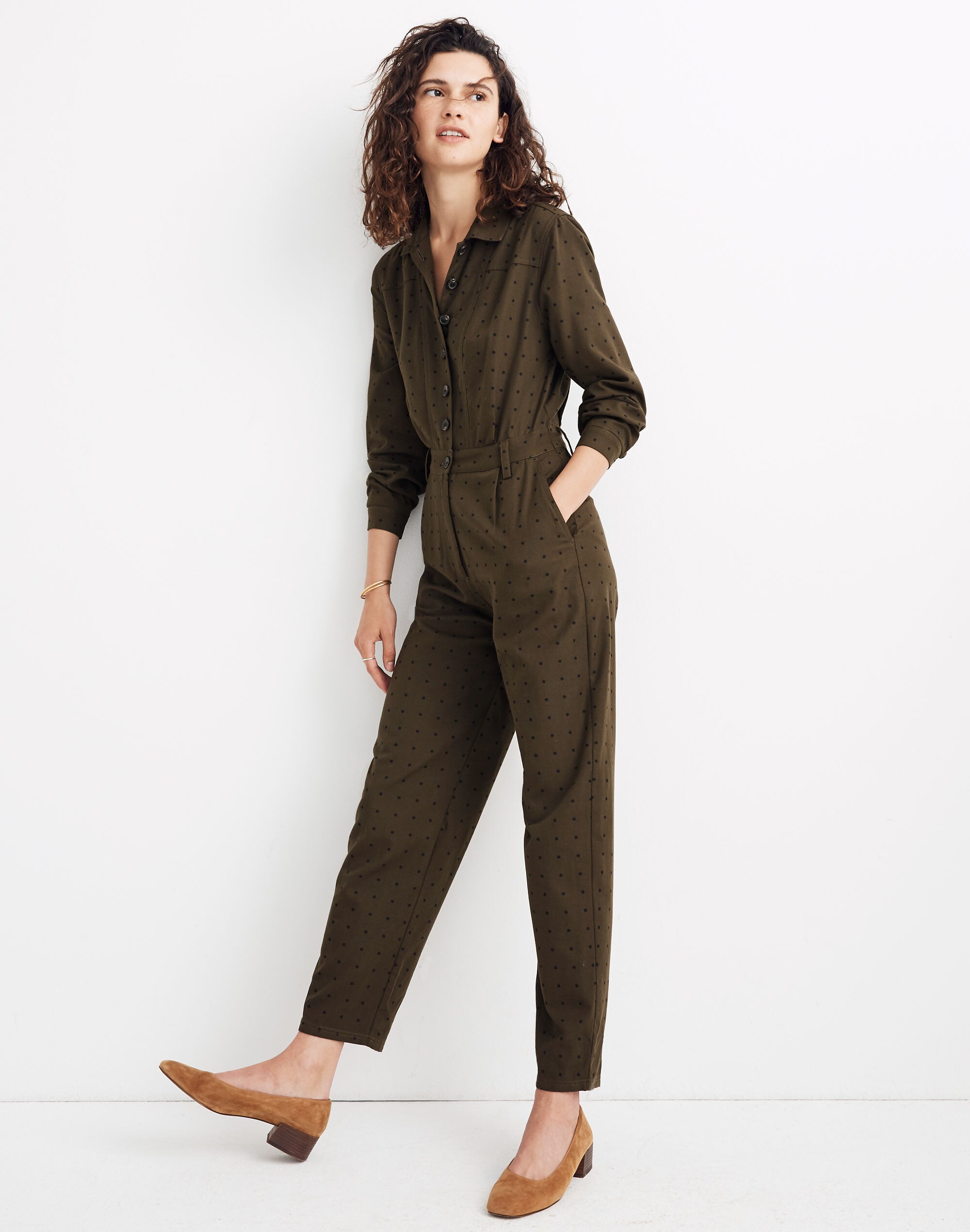 Seamed Coverall Jumpsuit in Grid Dot