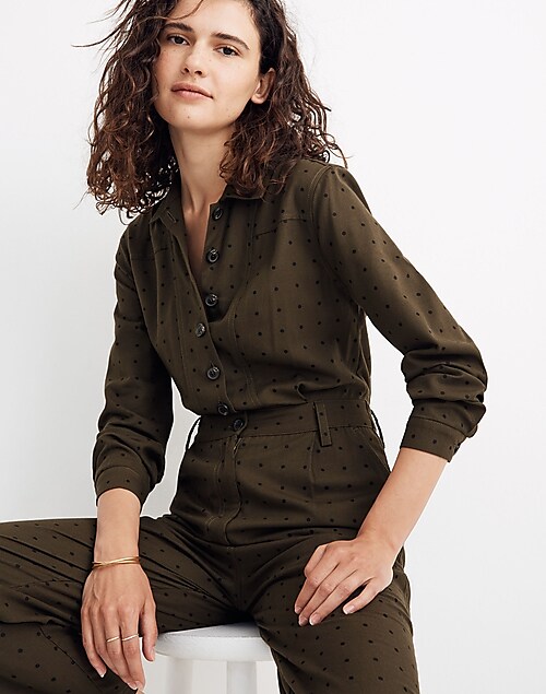 Seamed Coverall Jumpsuit in Grid Dot