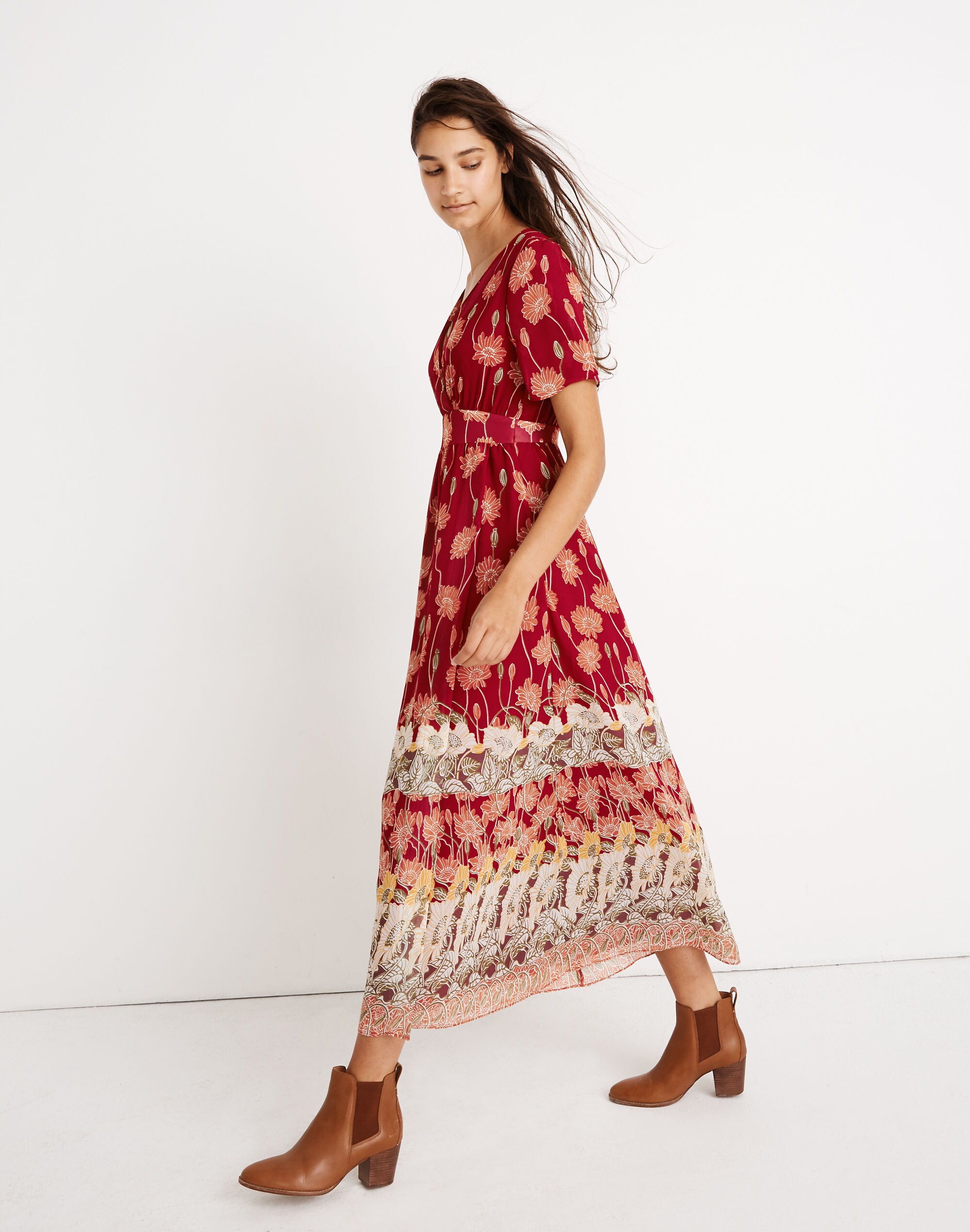 Tulip-Sleeve Maxi Dress in Tall Sunflowers