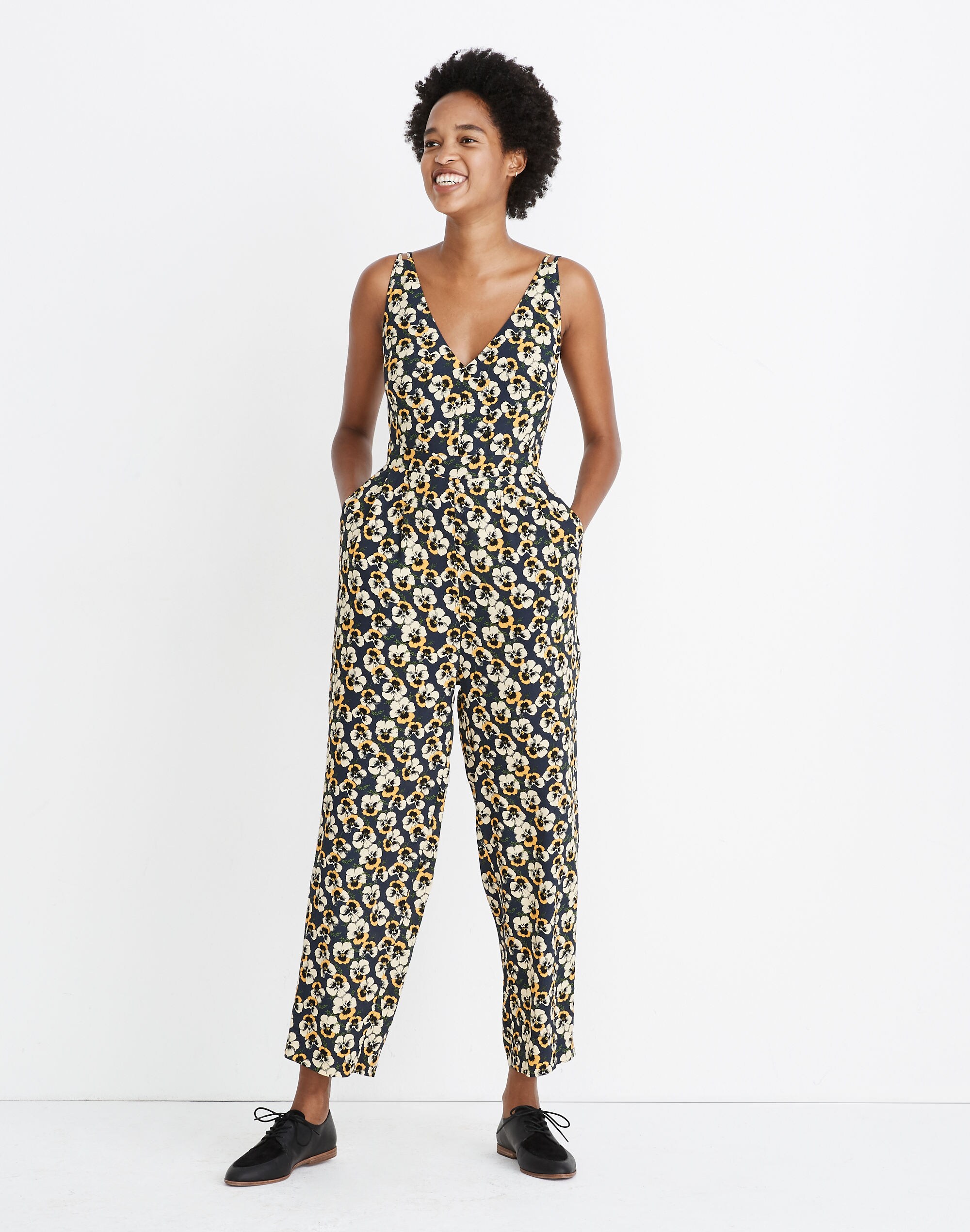 v-neck sleeveless jumpsuit in viola floral