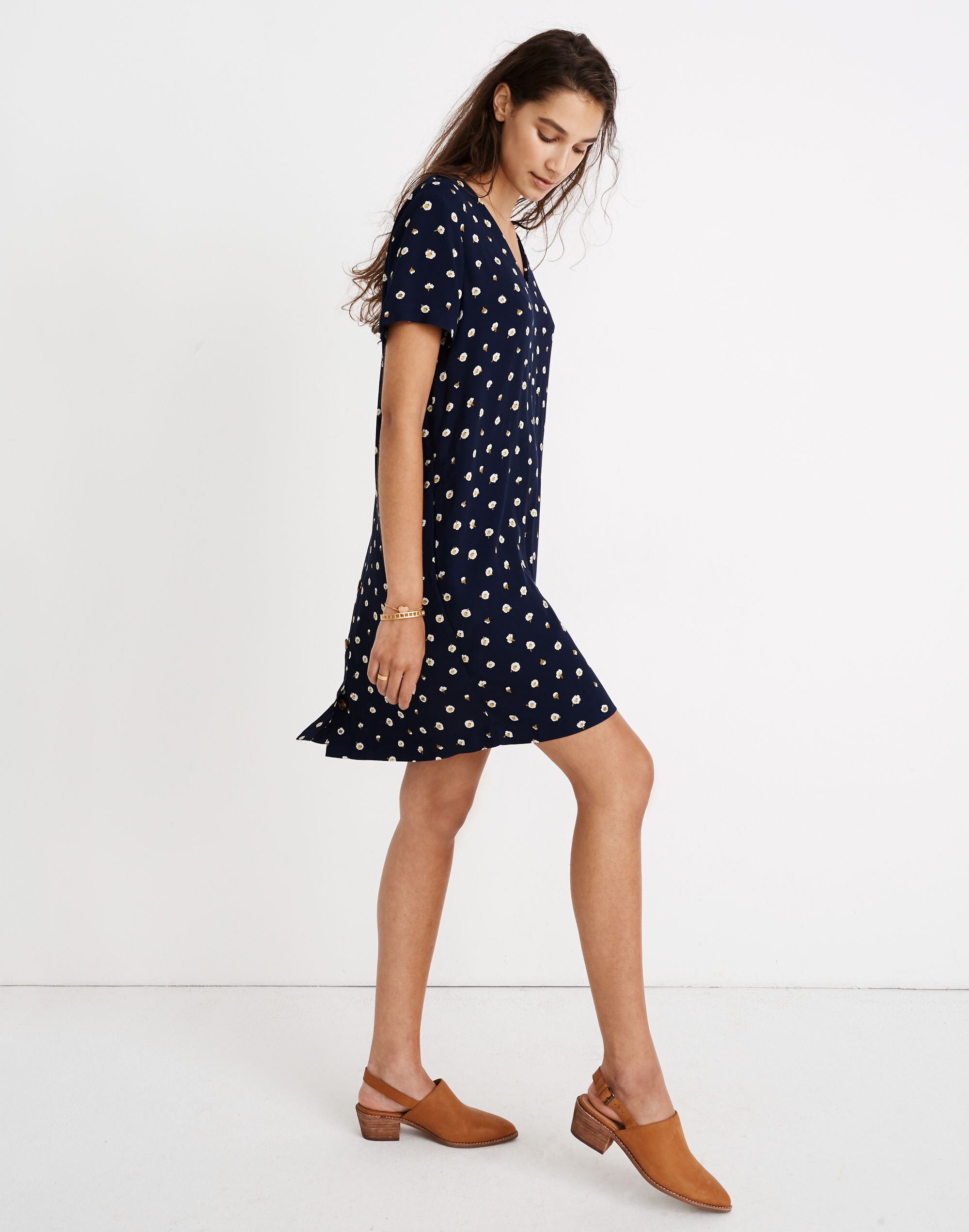 Button-Back Easy Dress in Daisy Dots