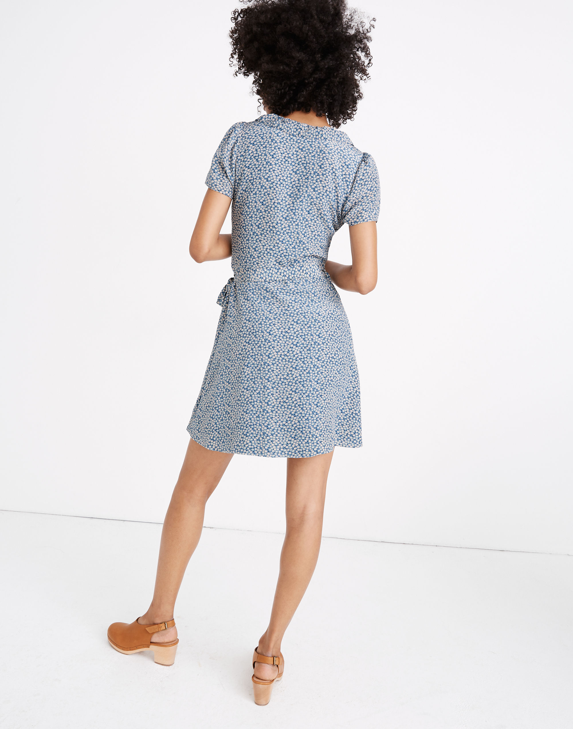 Silk Ruffle-Edge Wrap Dress in Bitsy Floral