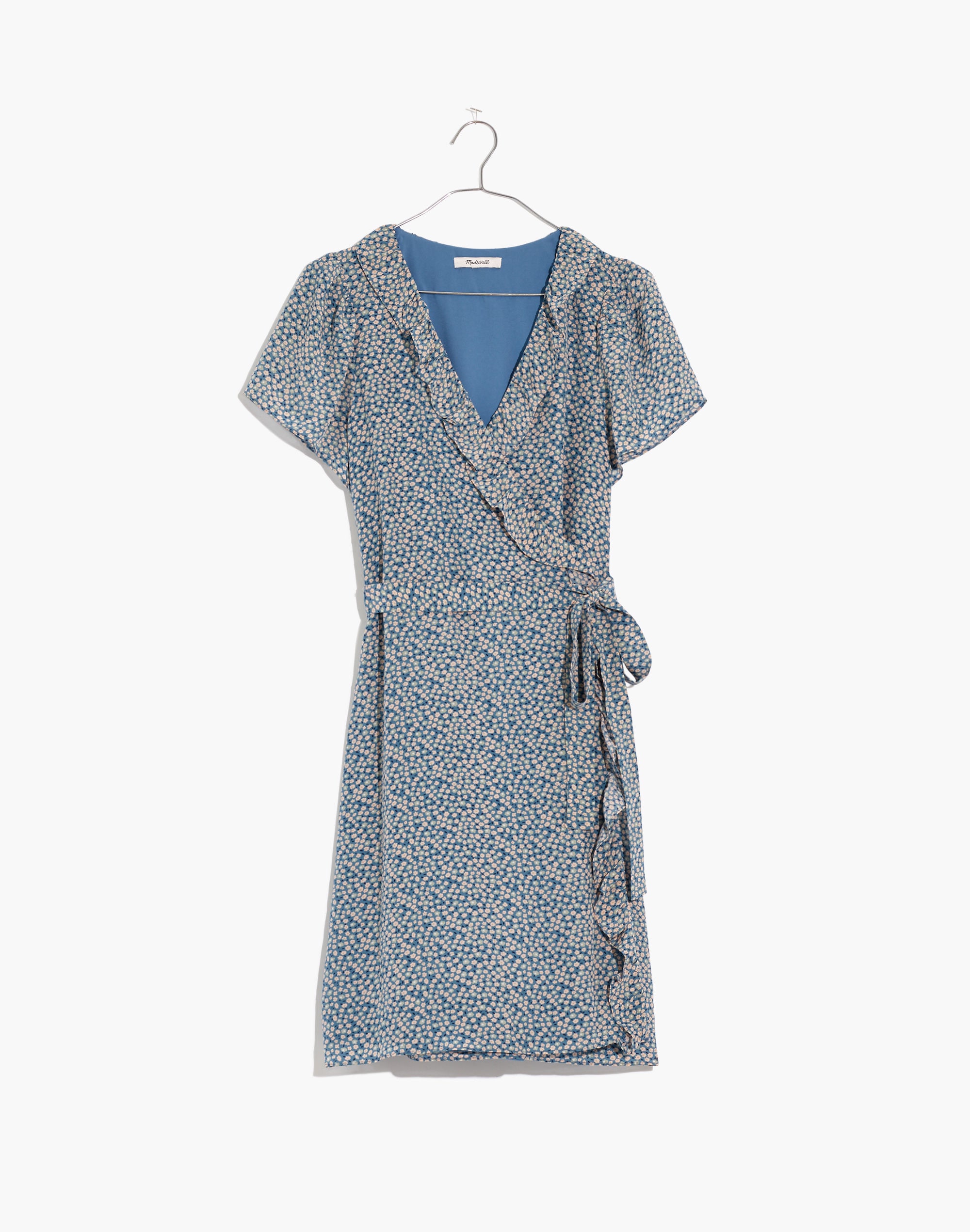 Silk Ruffle-Edge Wrap Dress in Bitsy Floral