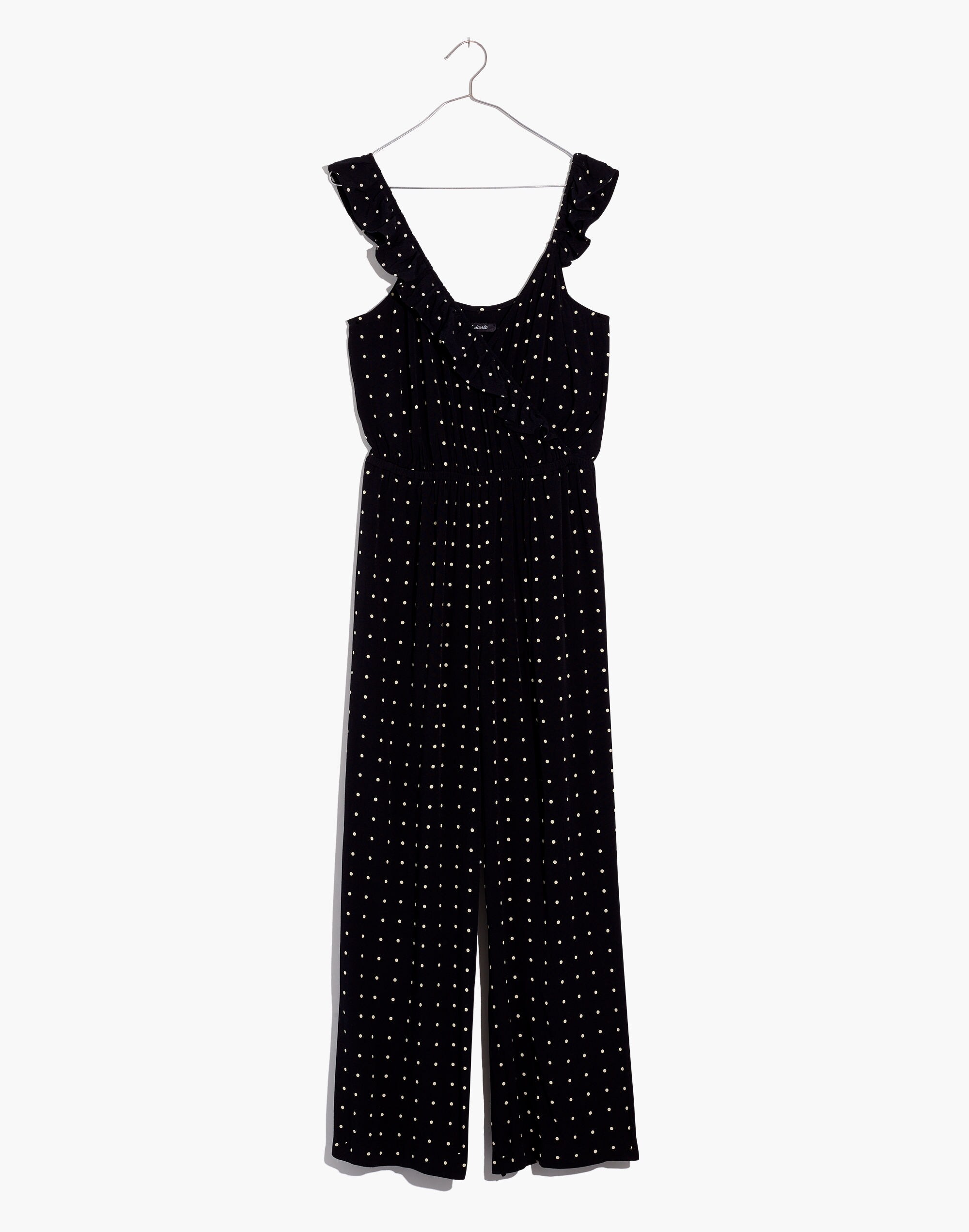 Ruffle-Front Wrap Jumpsuit in Grid Dot