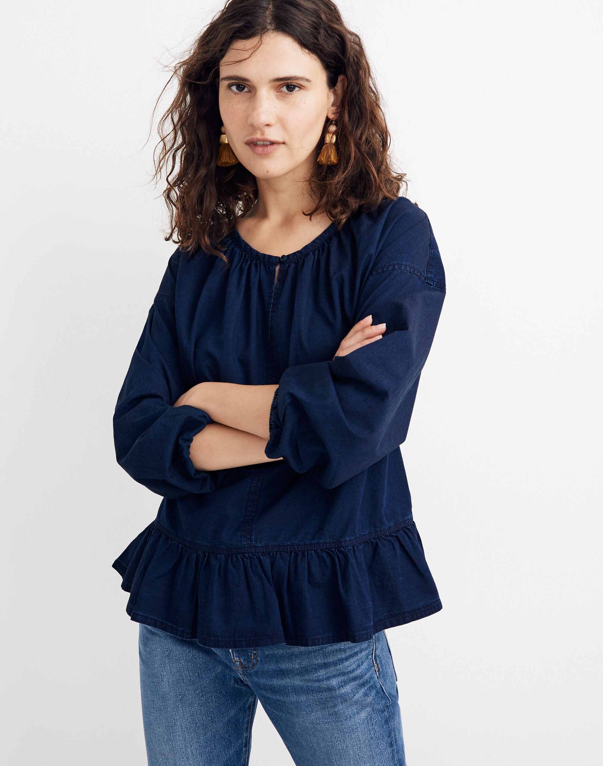 Indigo Ruffle-Hem Top