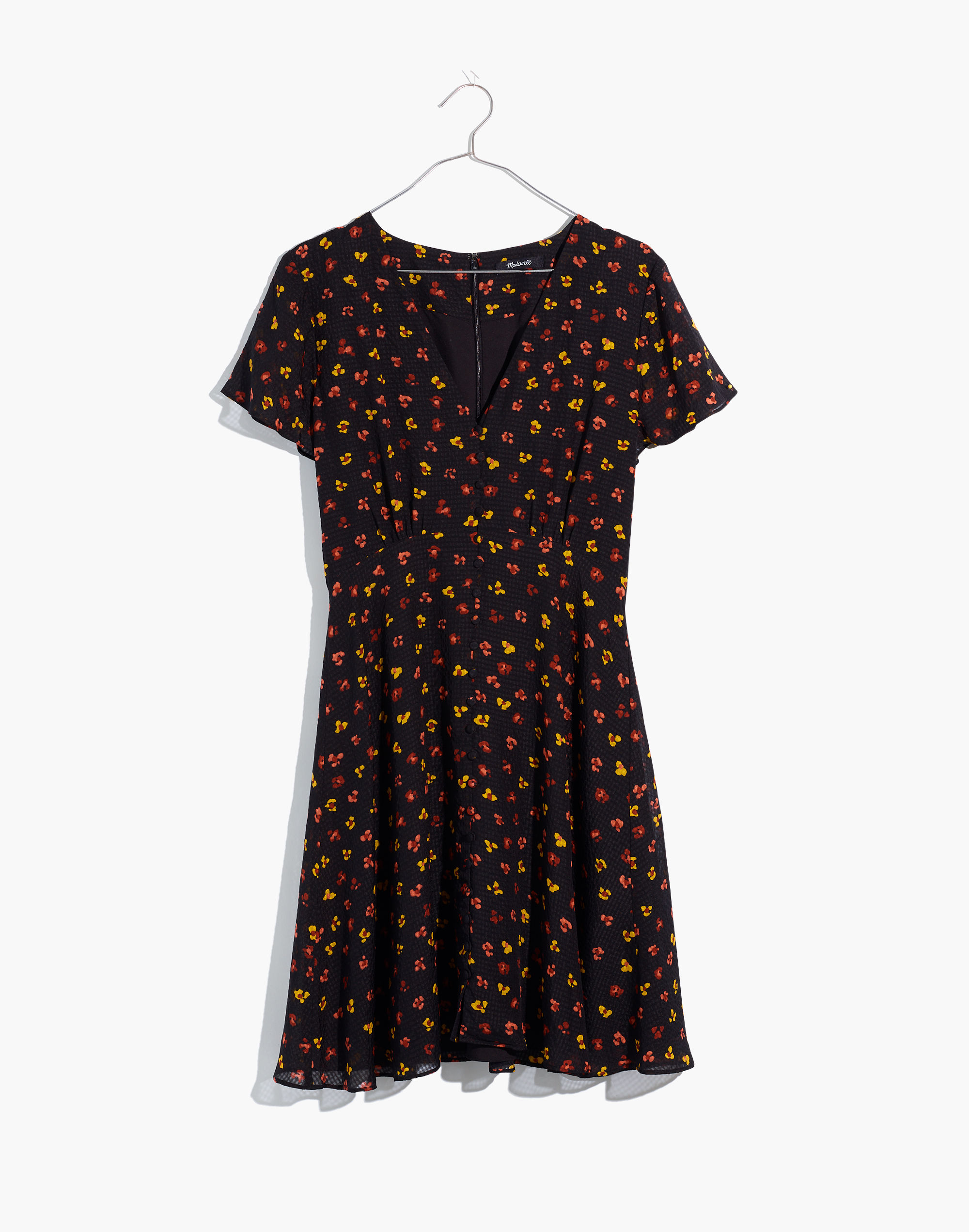 Silk Button-Front Swing Dress in Feline Floral