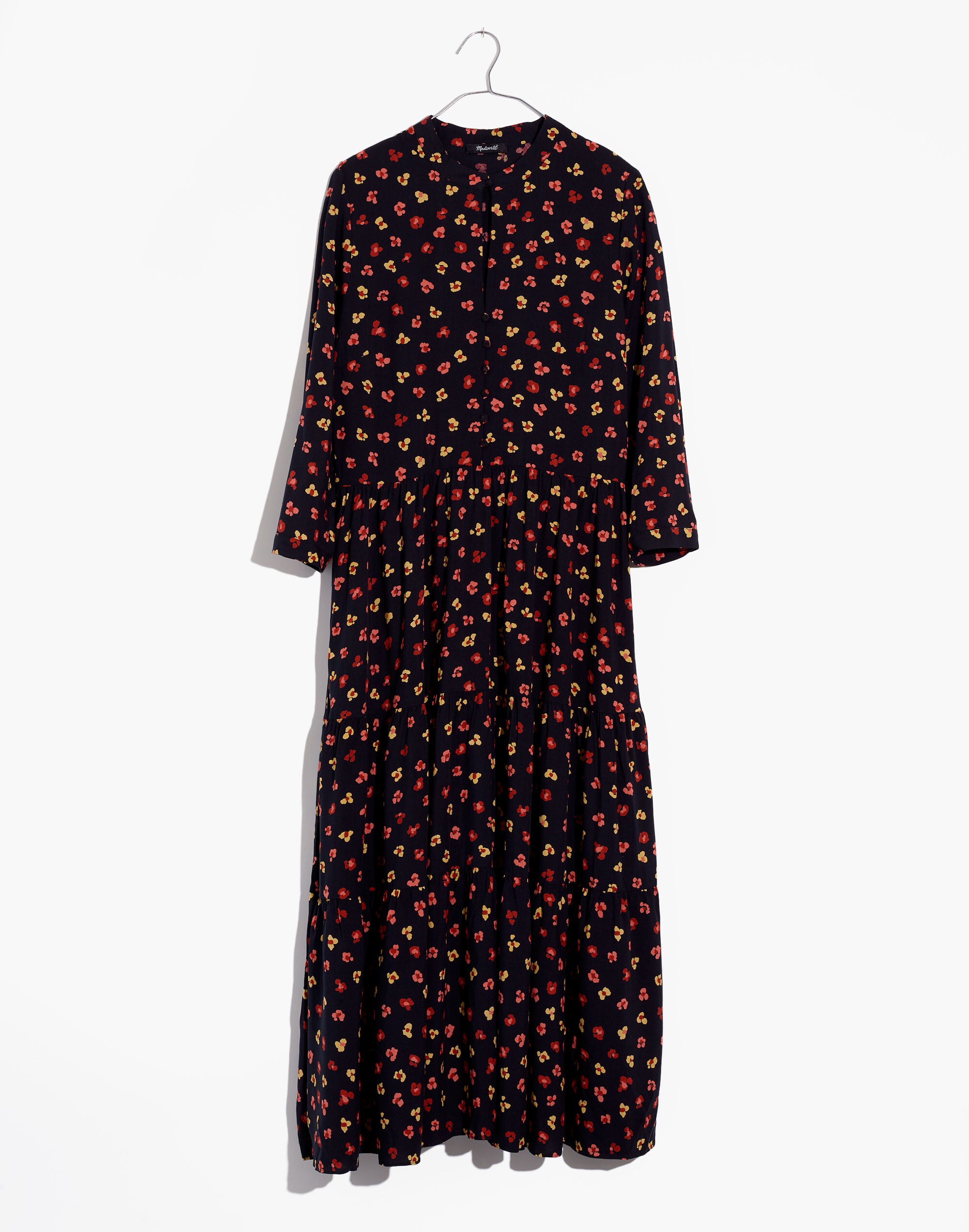 Button-Front Tier Midi Dress in Feline Floral
