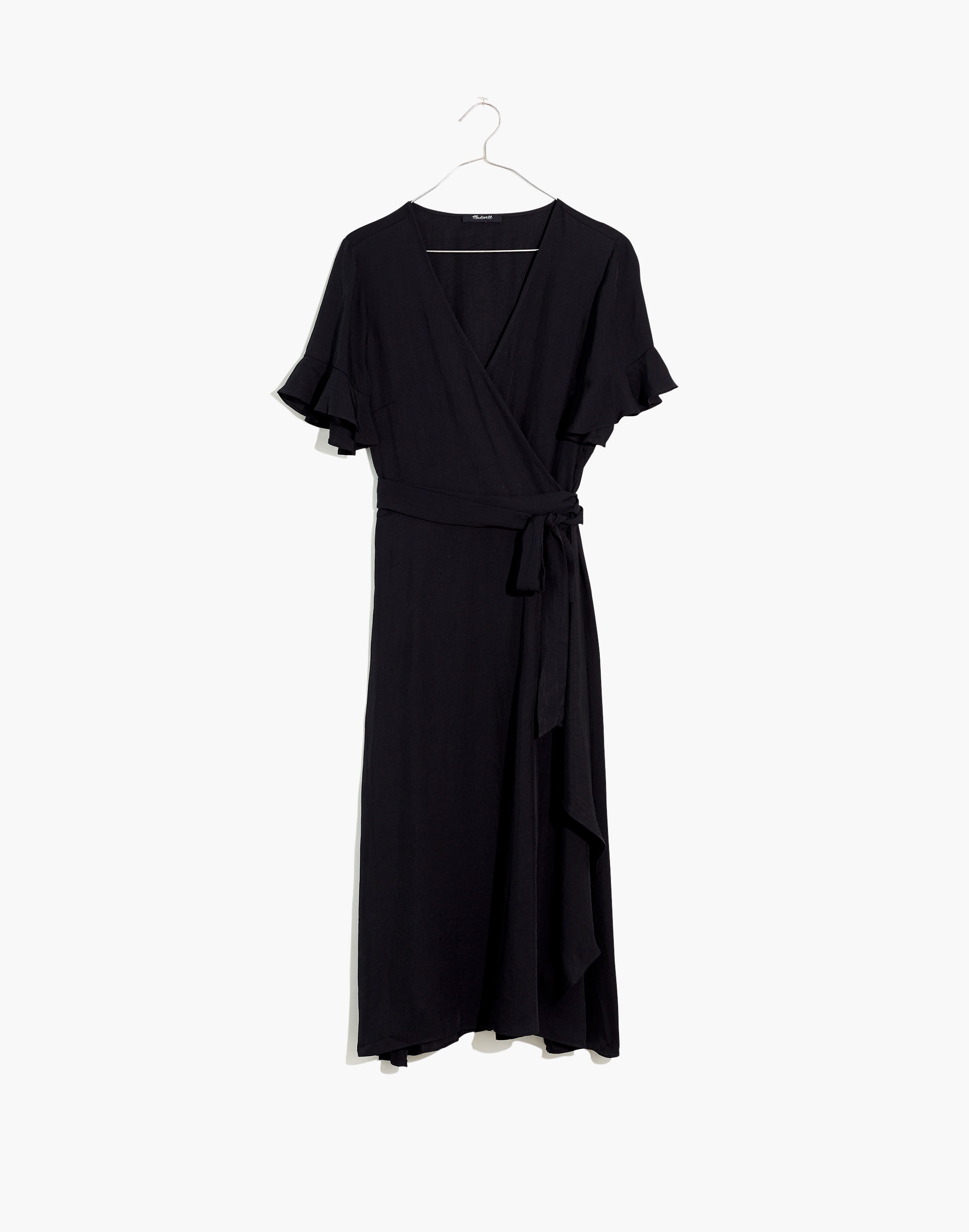 madewell ruffle trim wrap midi dress Madewell Linen-Blend Ruffle-Sleeve Wrap Midi Dress
